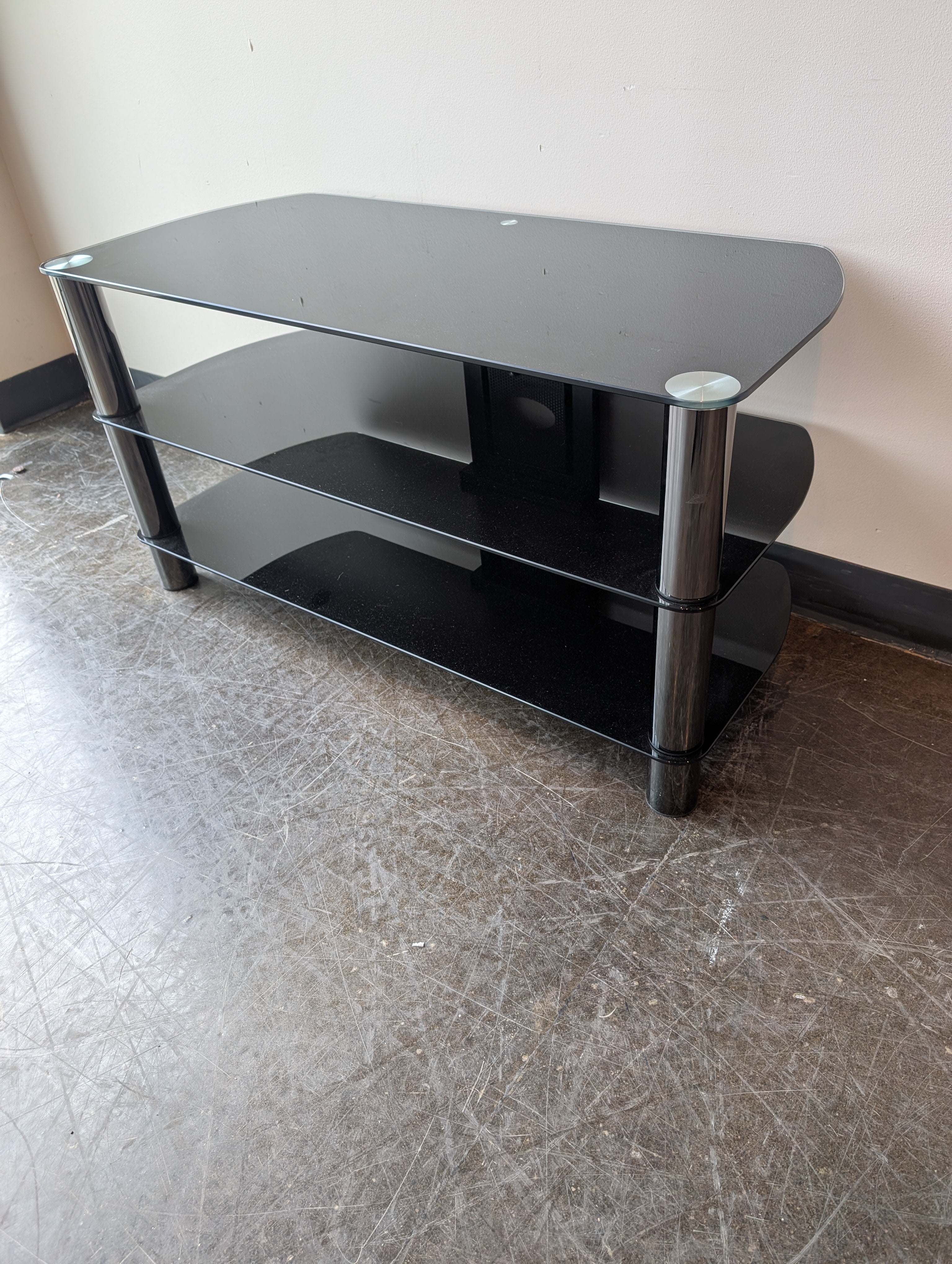 Modern Black Glass Media Console with Three Tiers