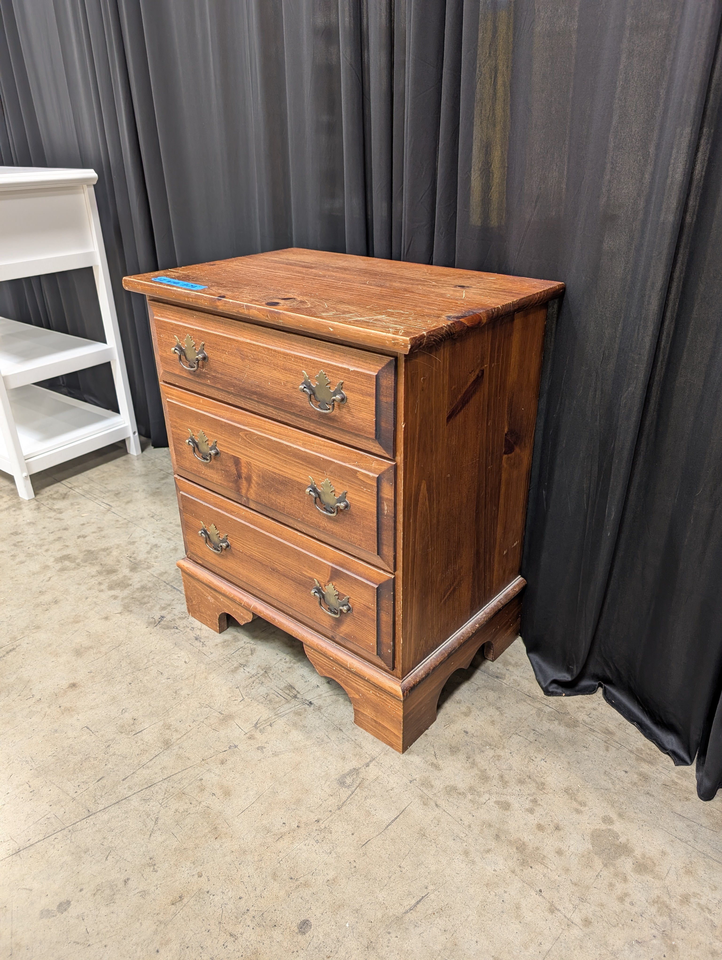 Traditional Three-Drawer Wood Nightstand with Brass Pulls