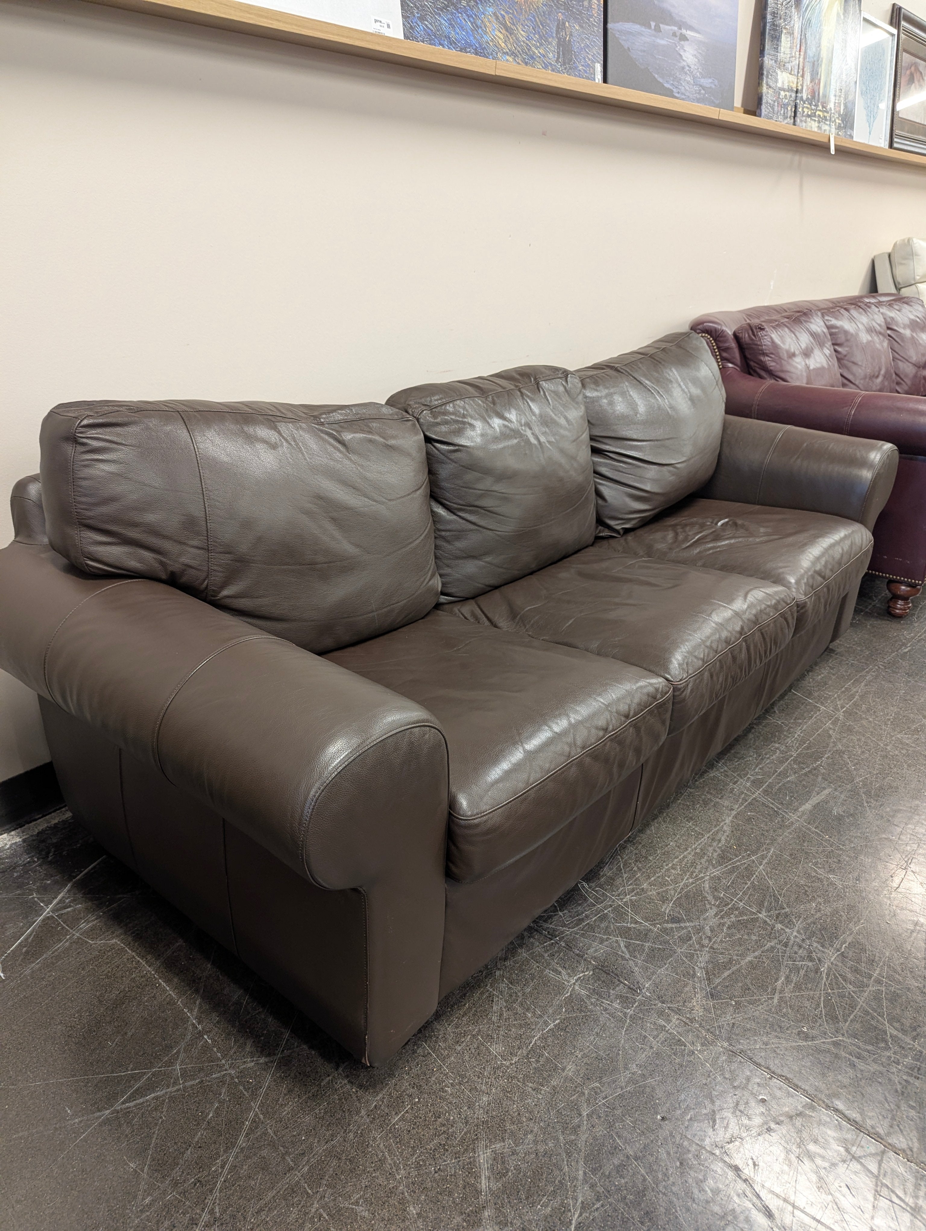Rich Brown Leather Three-Seater Sofa