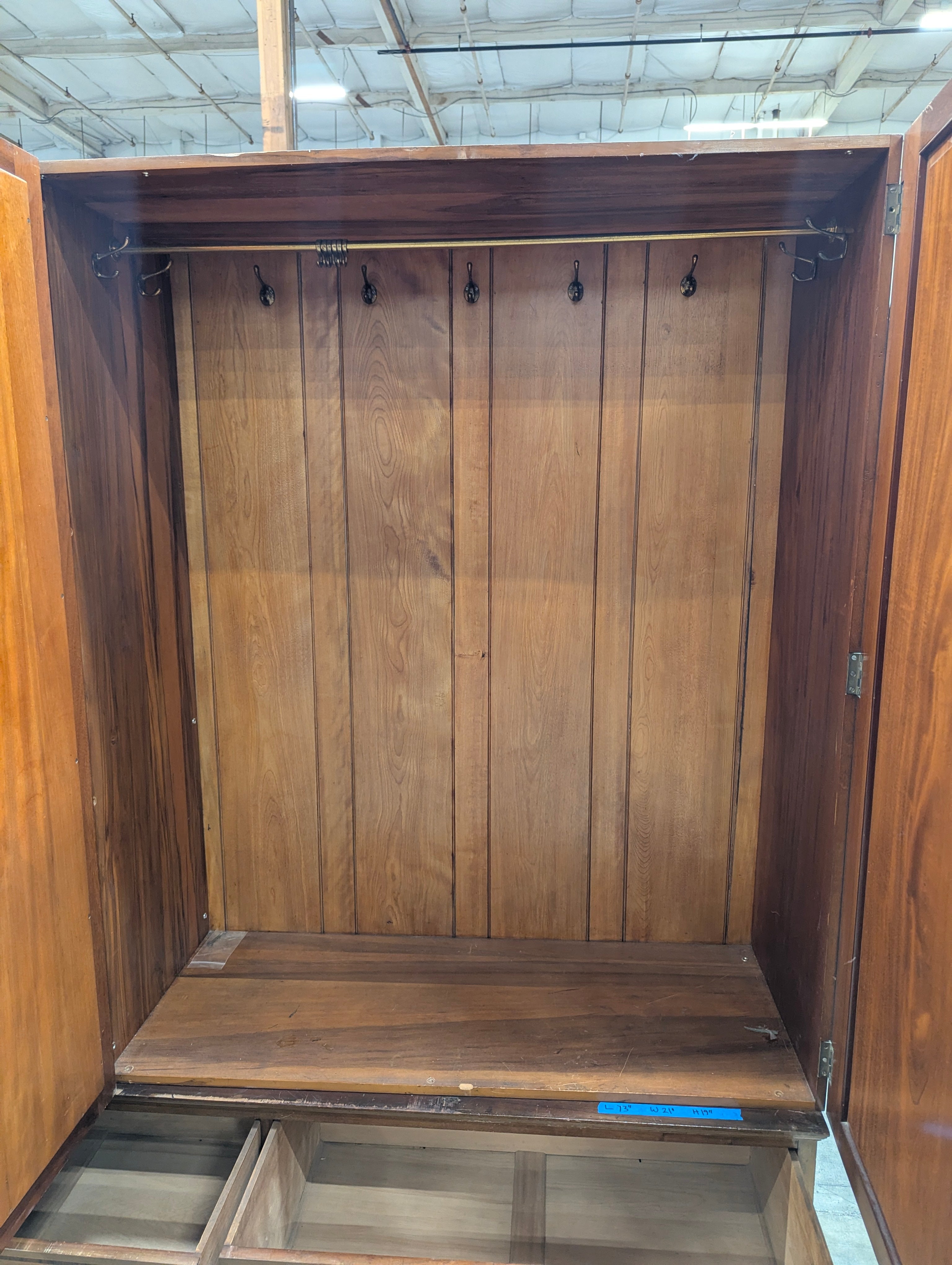 Vintage Three-Door Mirrored Wardrobe with Inlay Details