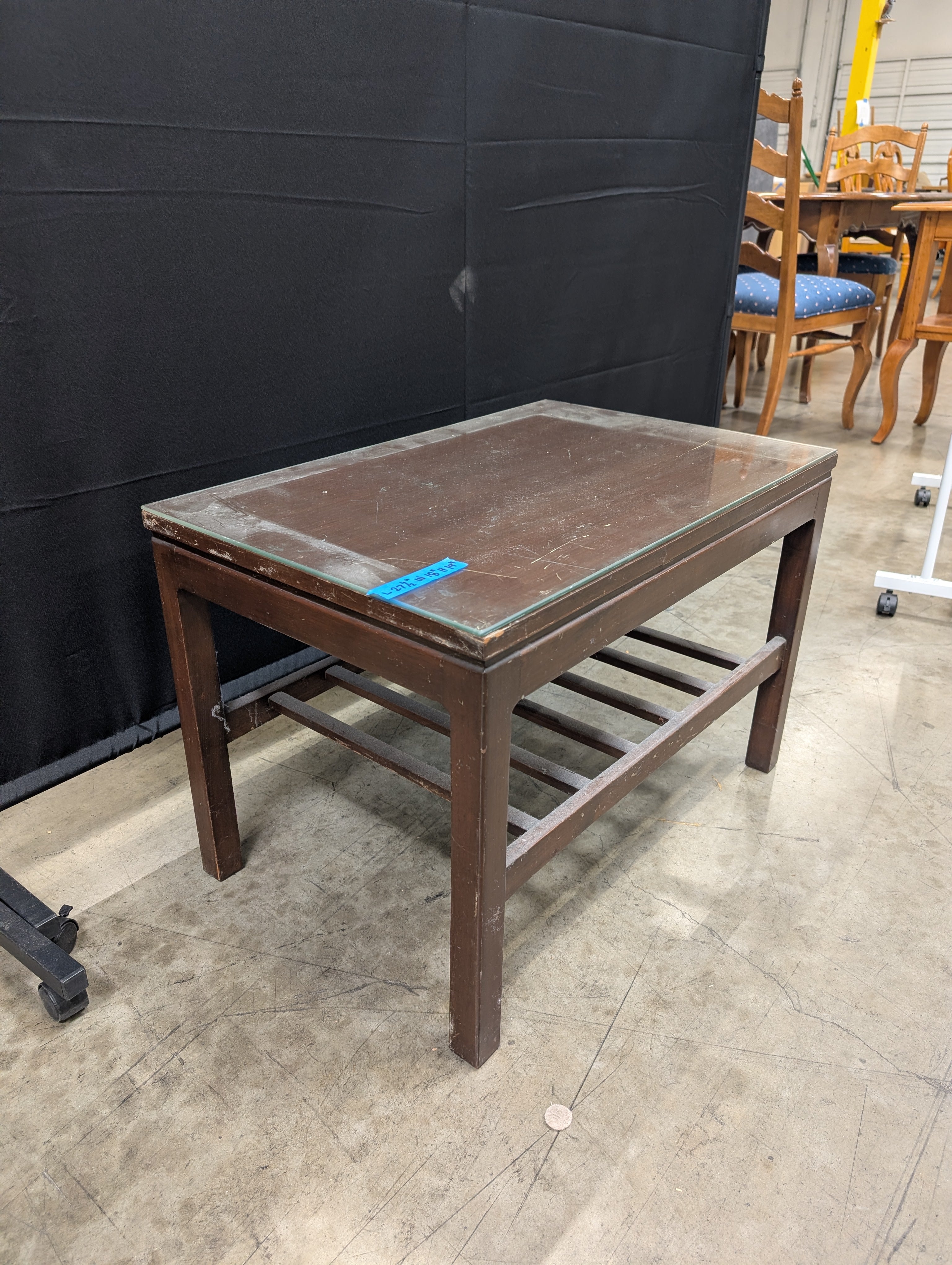 Modern Rectangular Dark Wood End Table with Glass Top