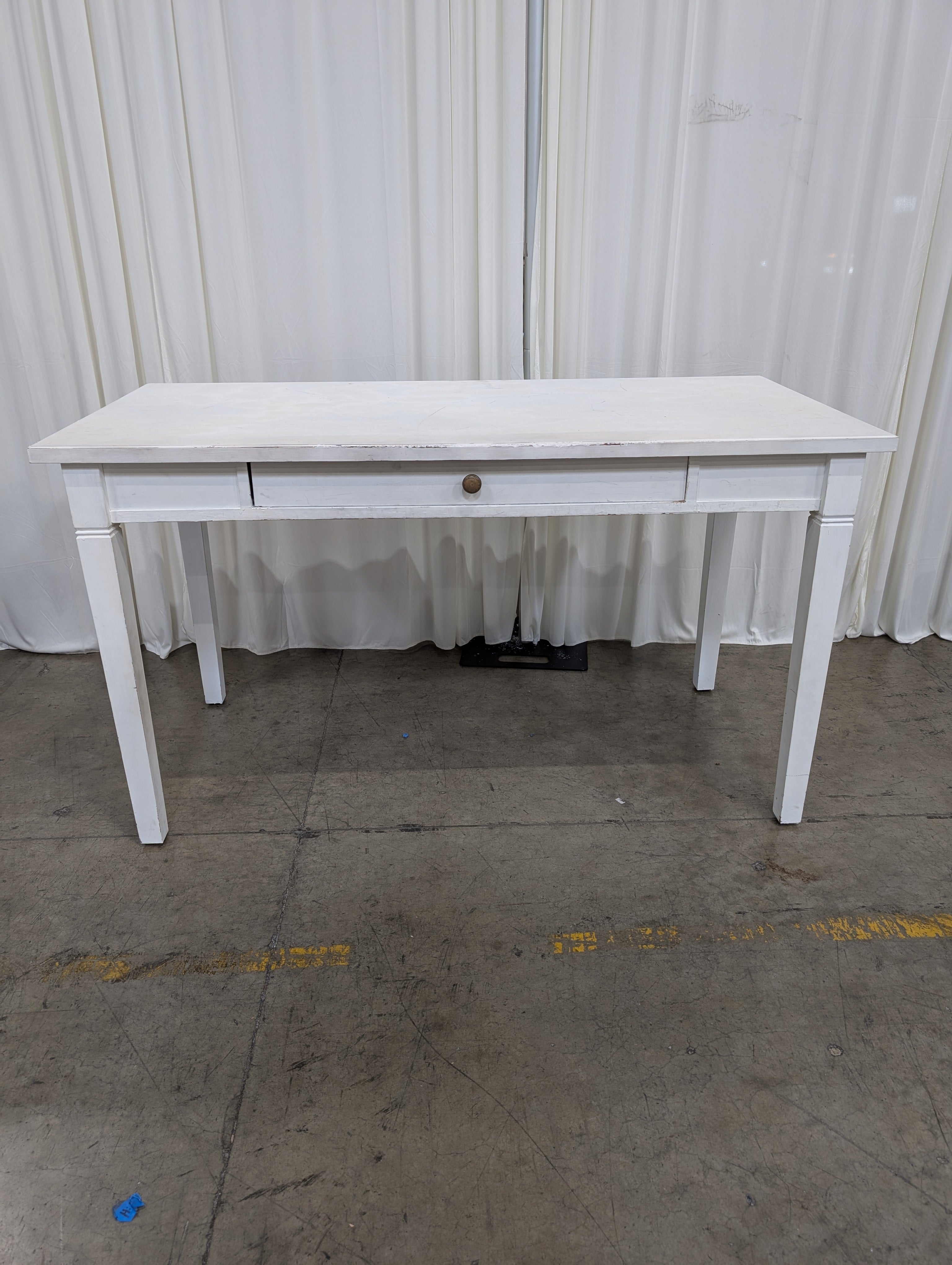 Distressed White Wood Single-Drawer Desk
