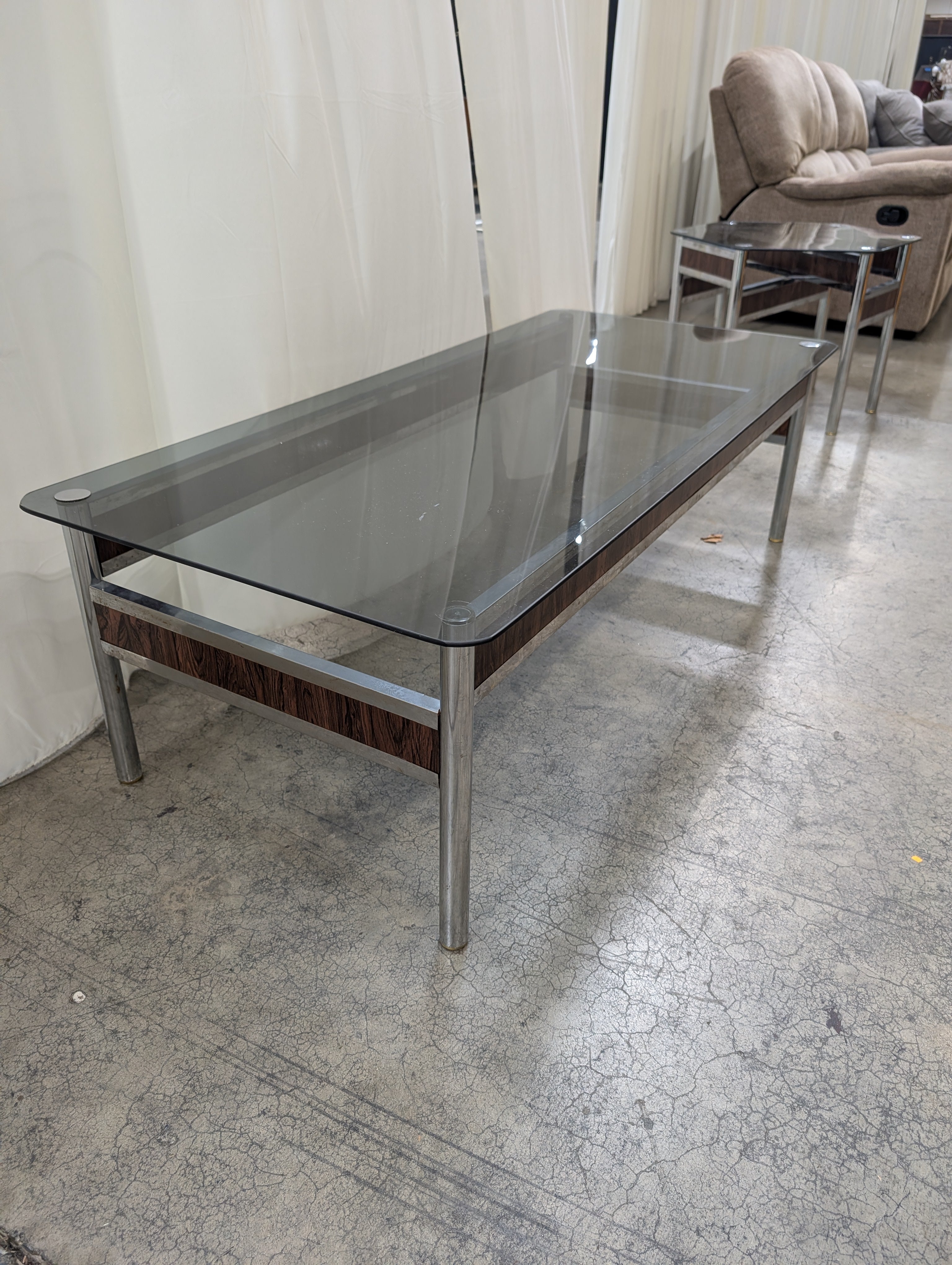 Rectangular Smoked Glass Coffee Table with Metal Legs