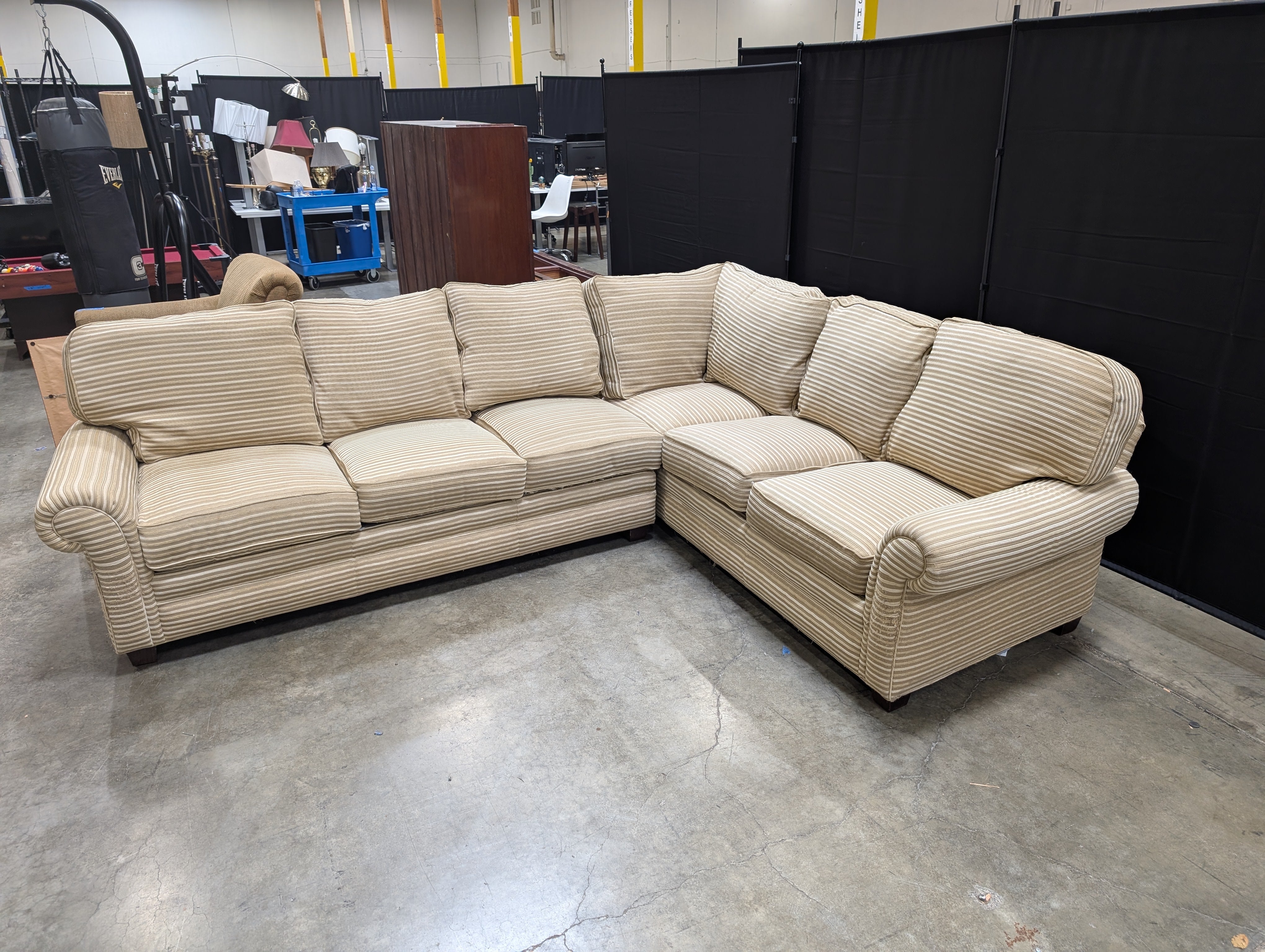 Neutral Tone Hancock & Moore Striped Fabric Sectional Sofa