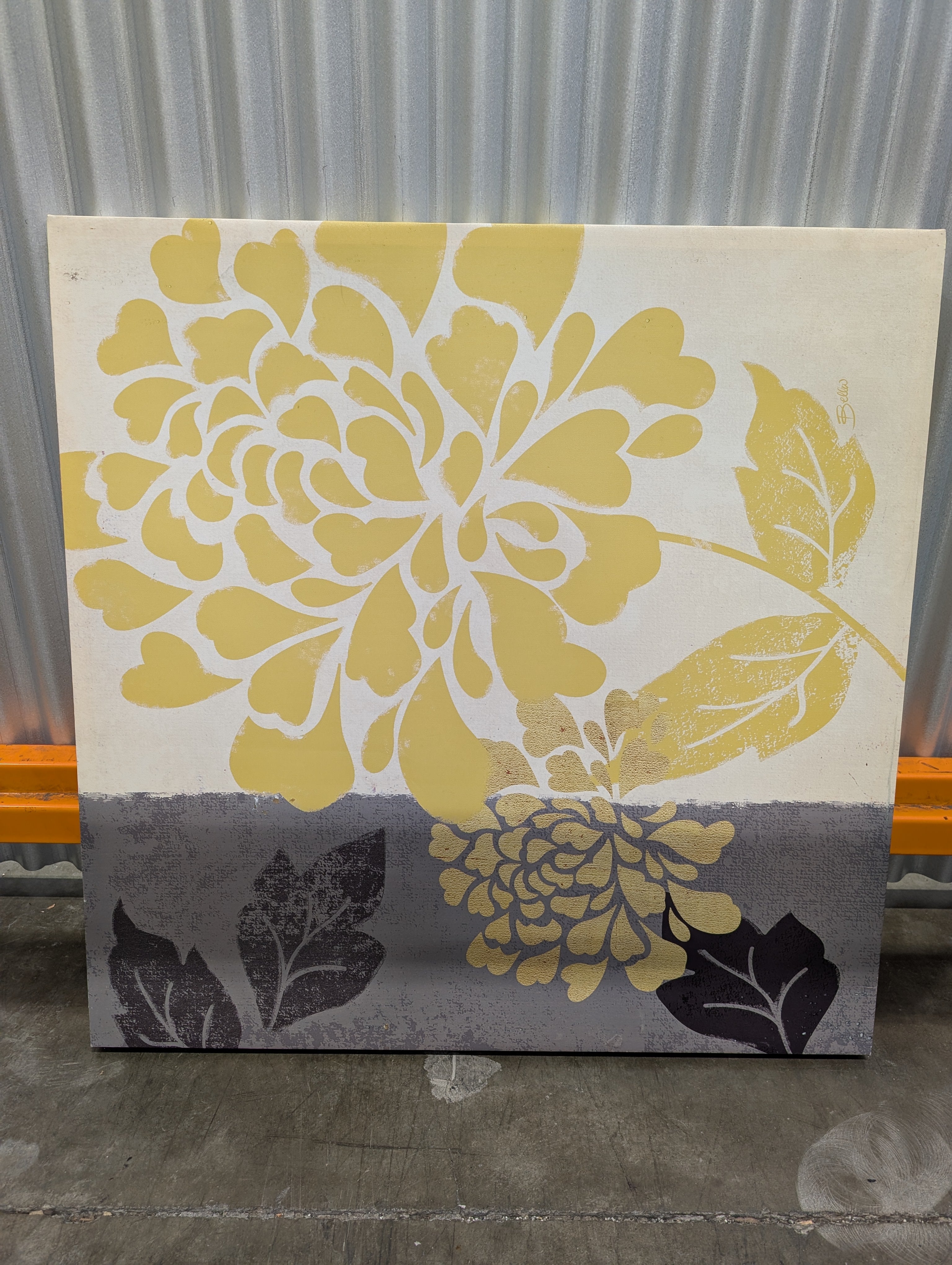 Modern Grey and Gold Floral Canvas Wall Art