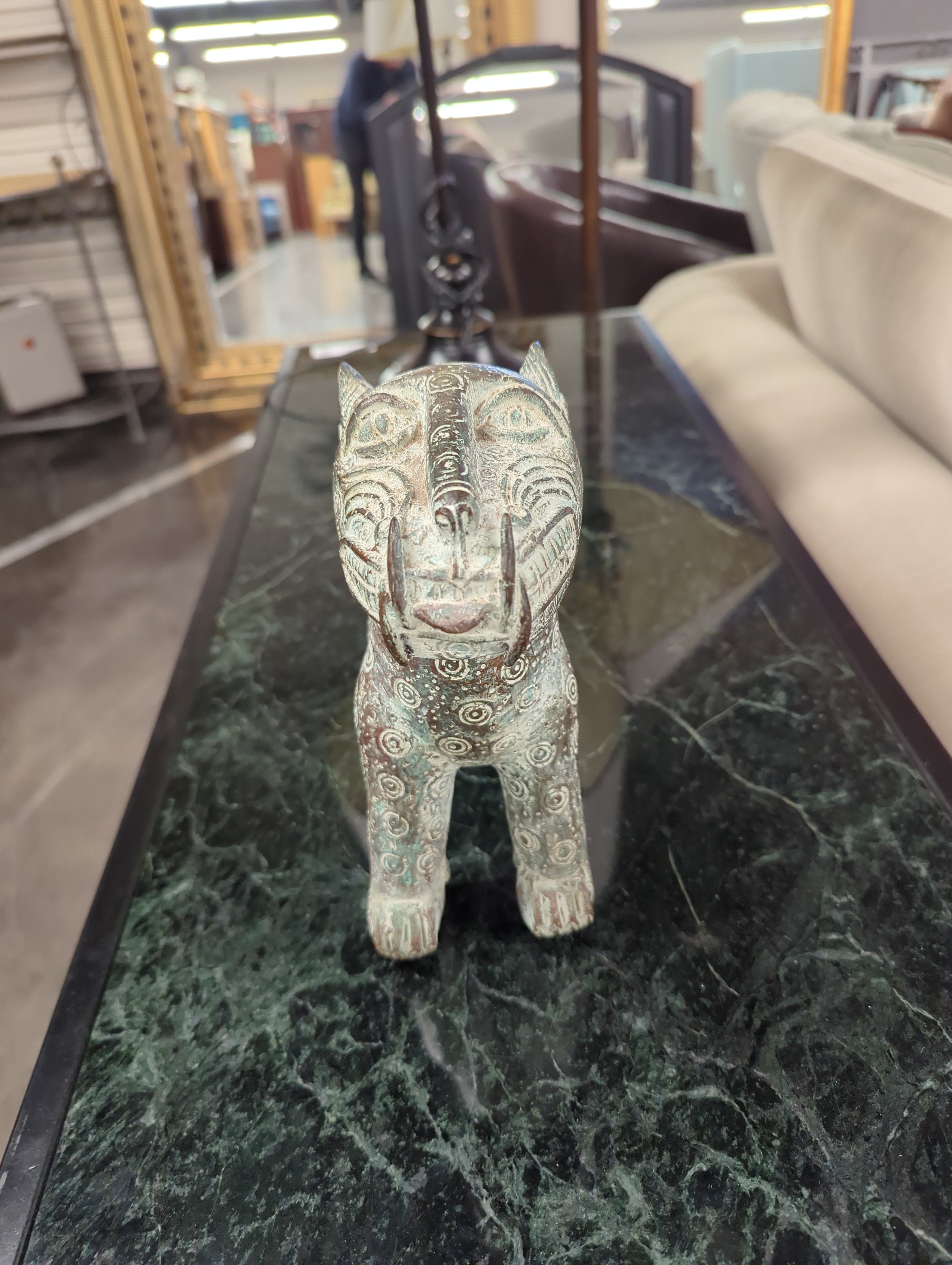 Large Royal African Benin Cast Bronze Spotted Leopard Sculpture
