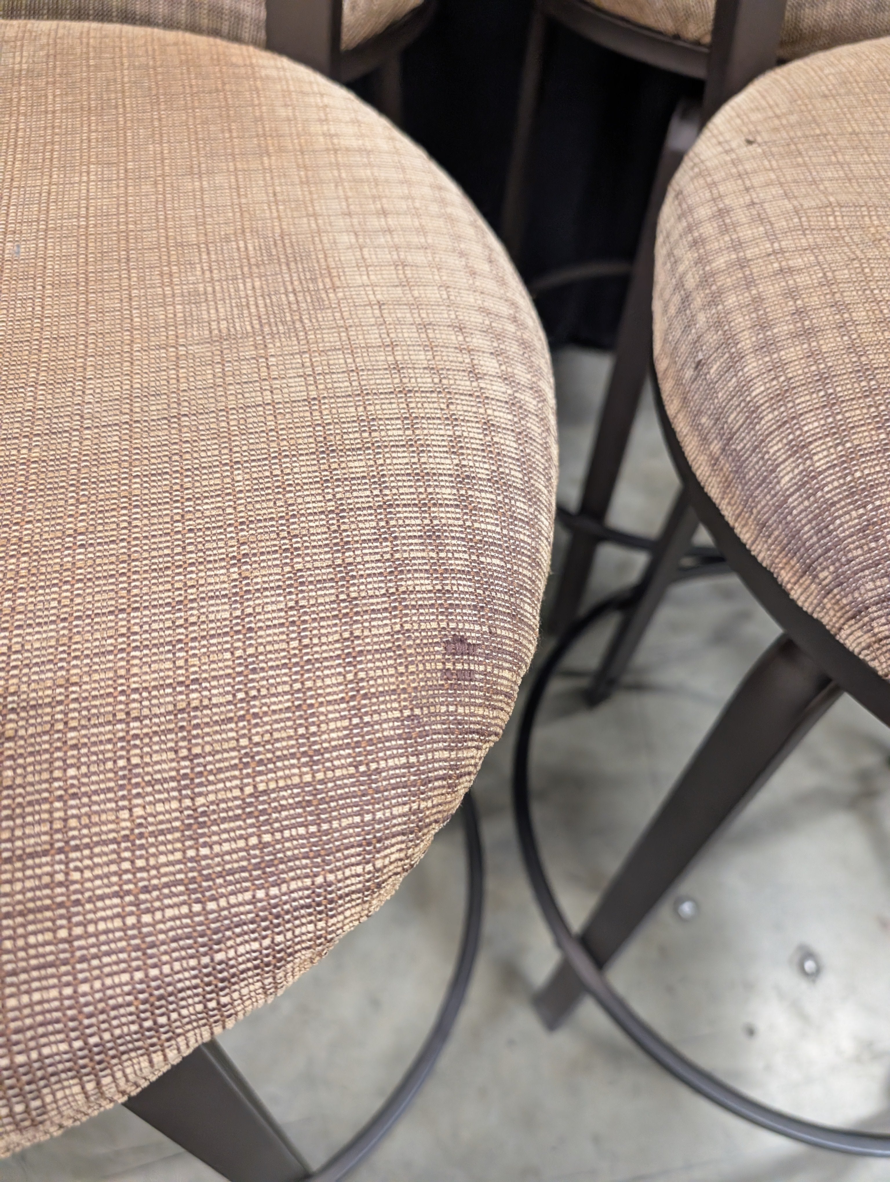 Set of Four Tan Upholstered Swivel Bar Stool in Dark Metal