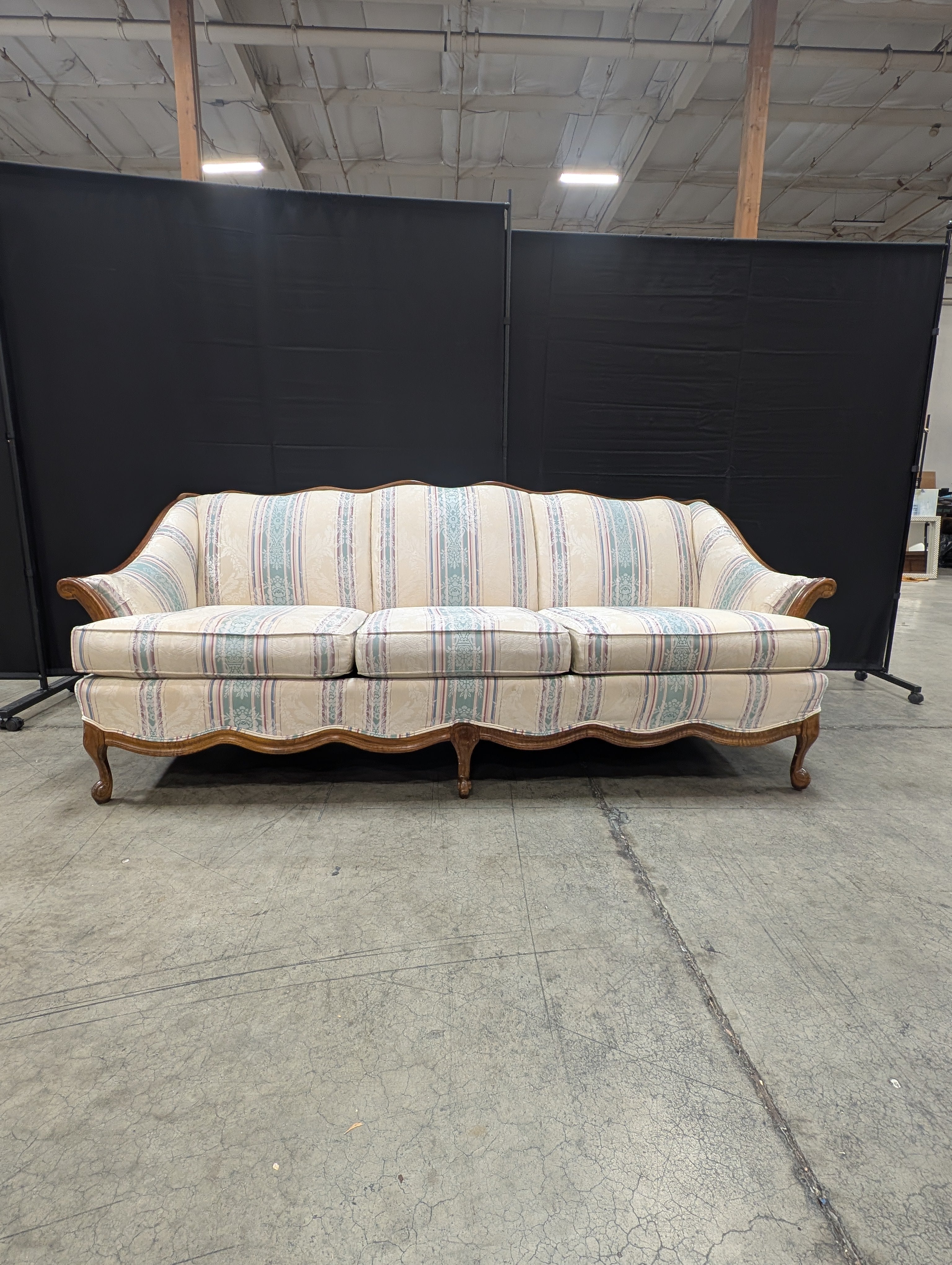 Cochrane Furniture Company Three-Seater Sofa with Carved Wood Frame