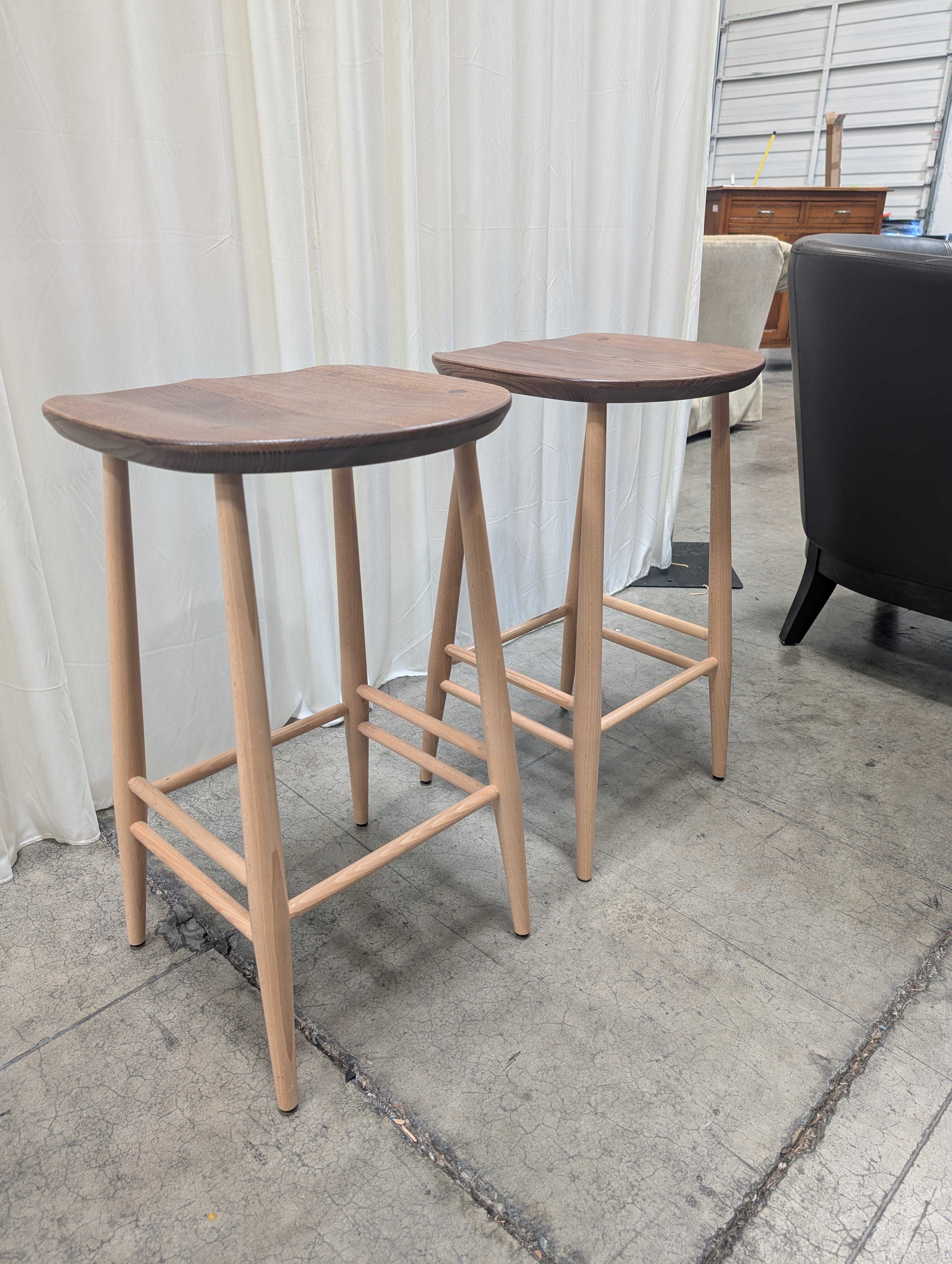Pair of Ercol Furniture Two-Tone Wood Stools
