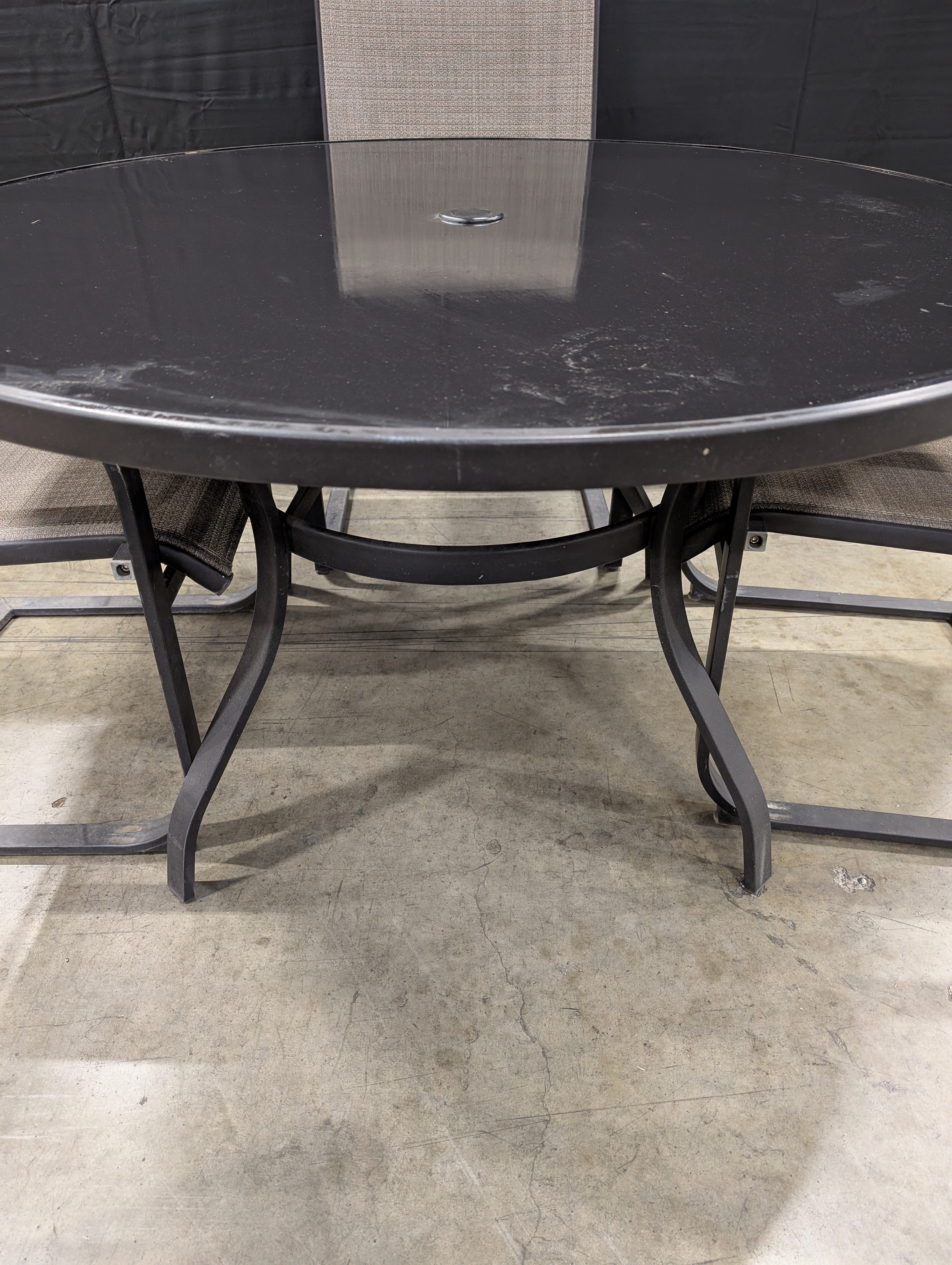 Modern Outdoor Patio Dining Set with Glass Top Table and Sling Chairs