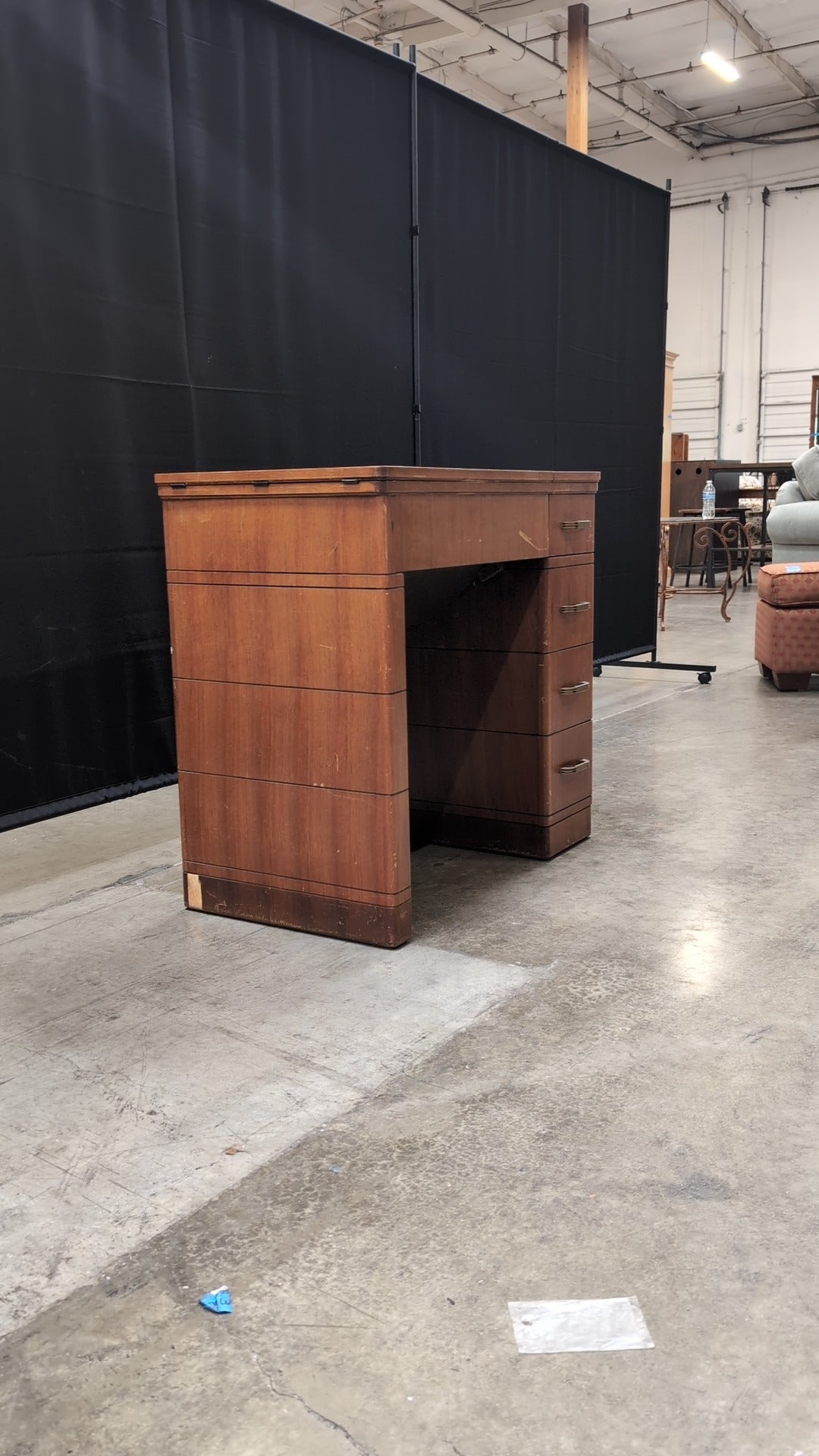 Vintage Wood Craft Table with Storage Drawers