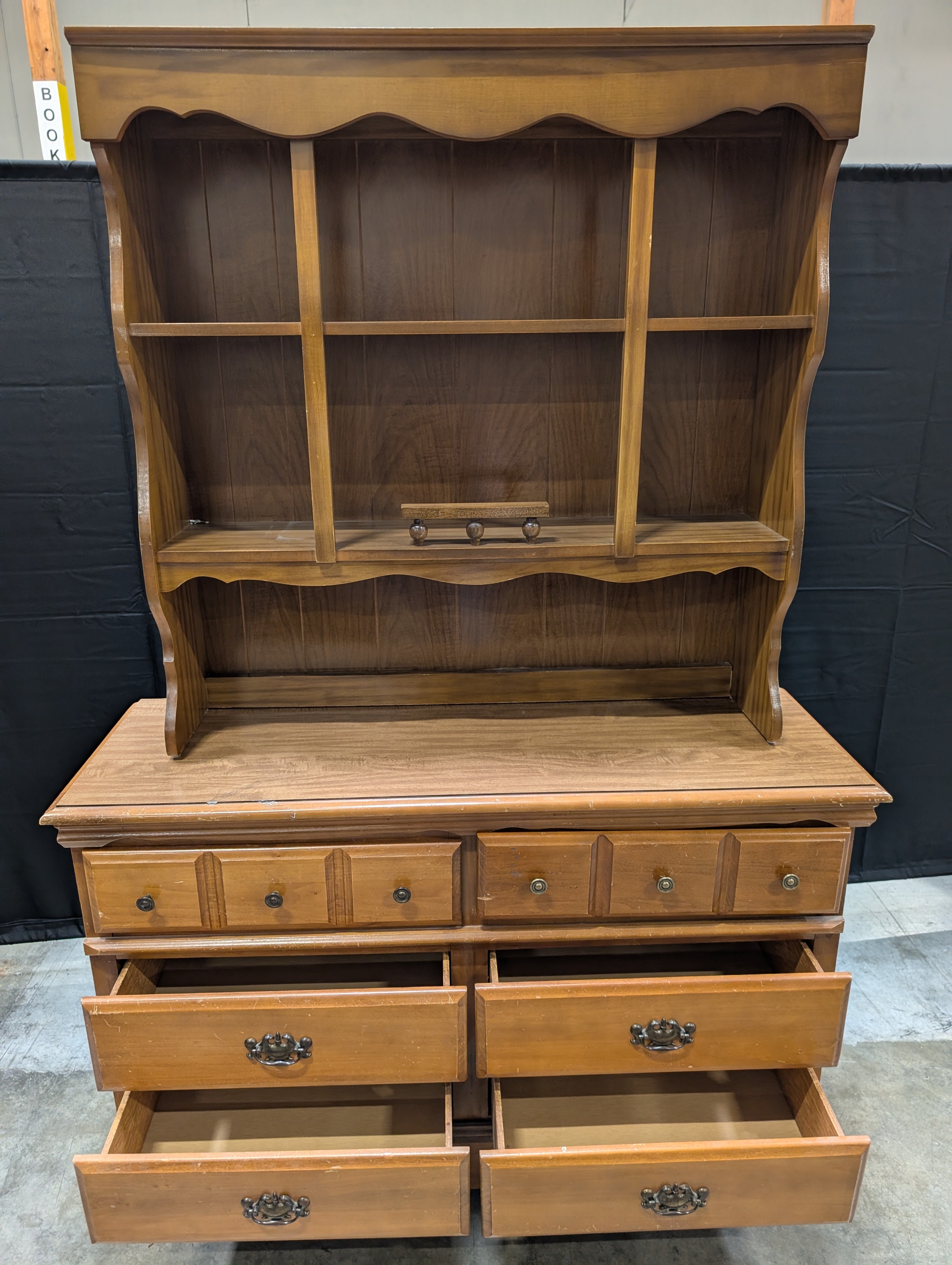 Traditional Light Wood Display Hutch and Dresser Combo