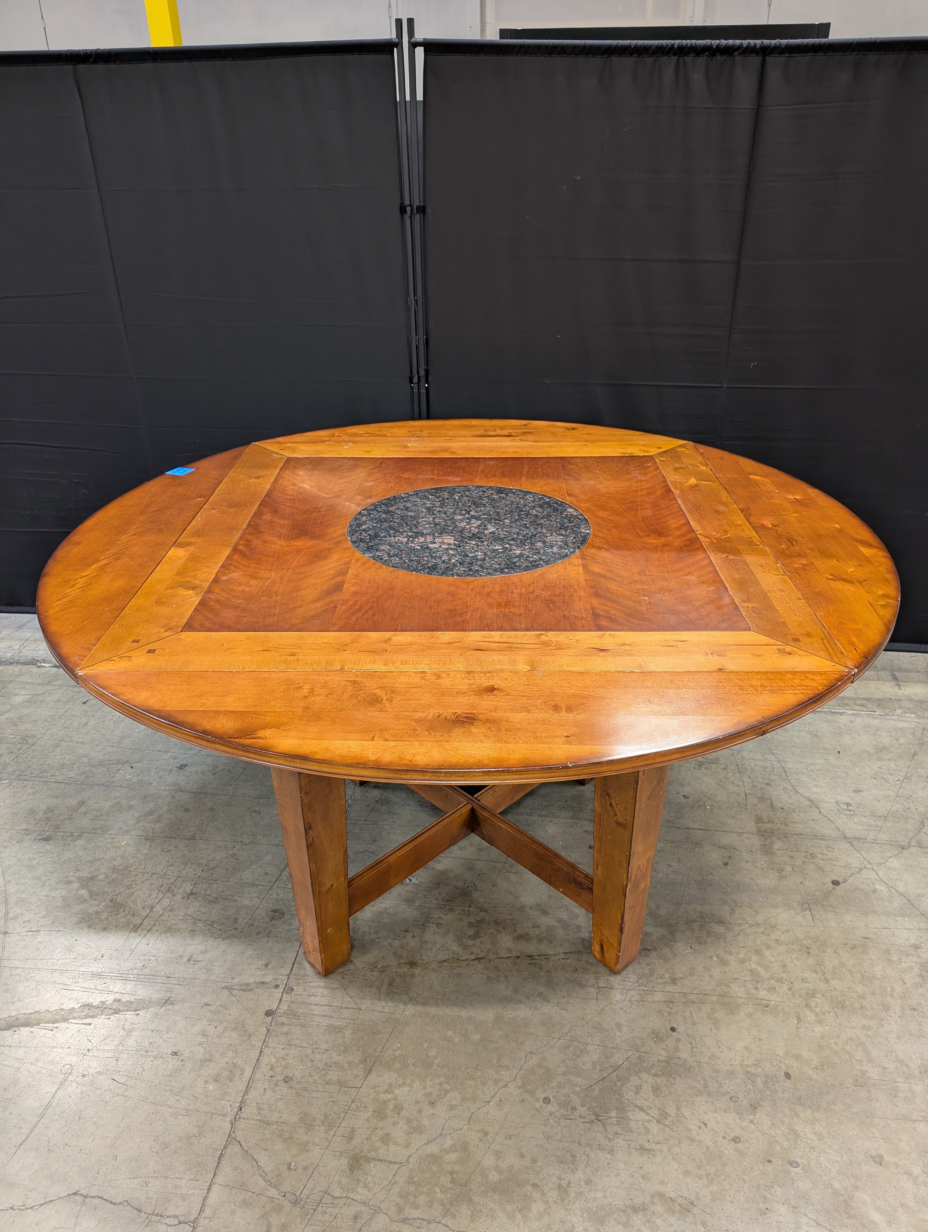 Cherry Finish Wood Dining Table with Round Granite TurnTable