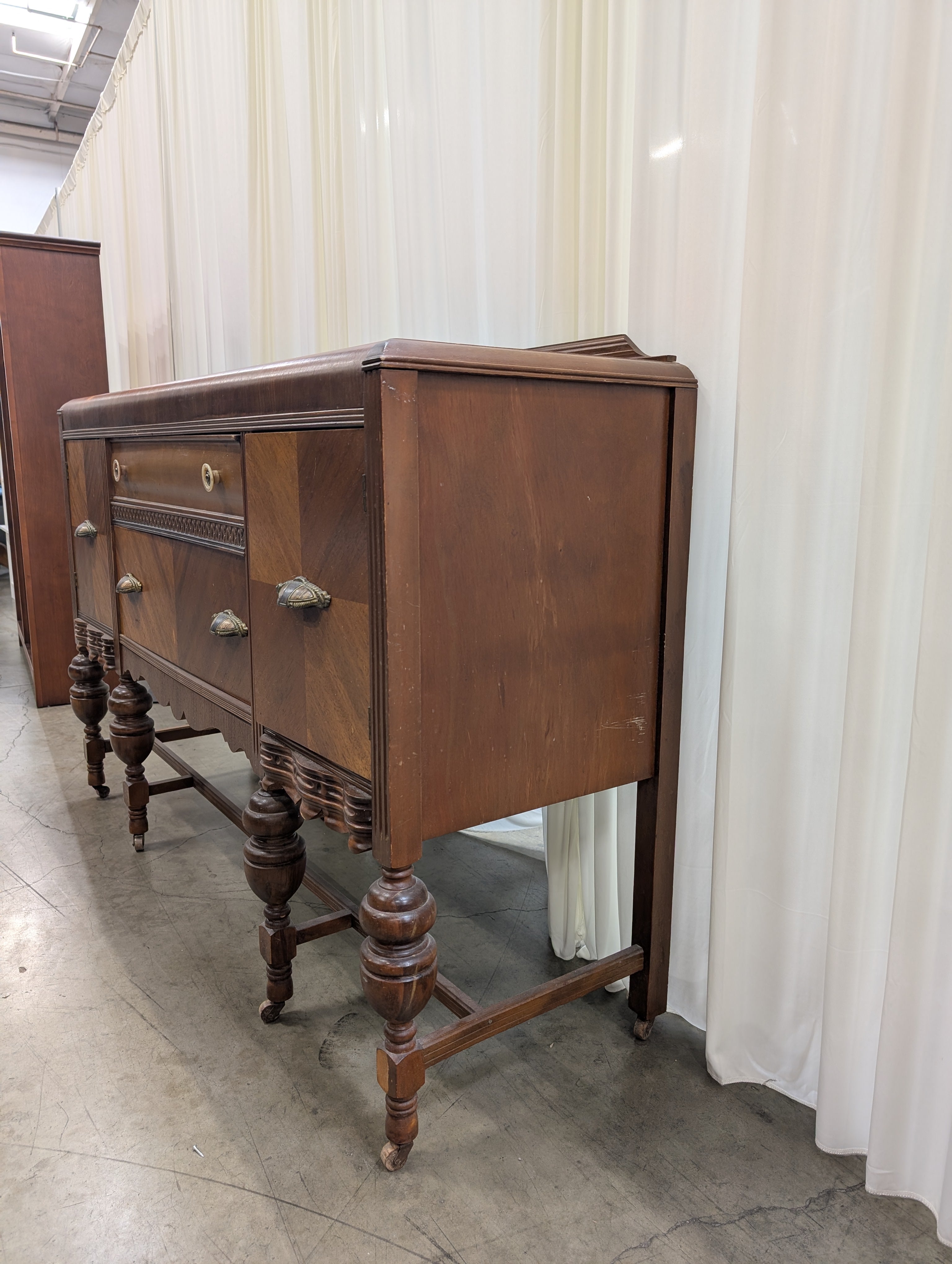 Vintage Two-Tone Wood Buffet with Ornate Pulls