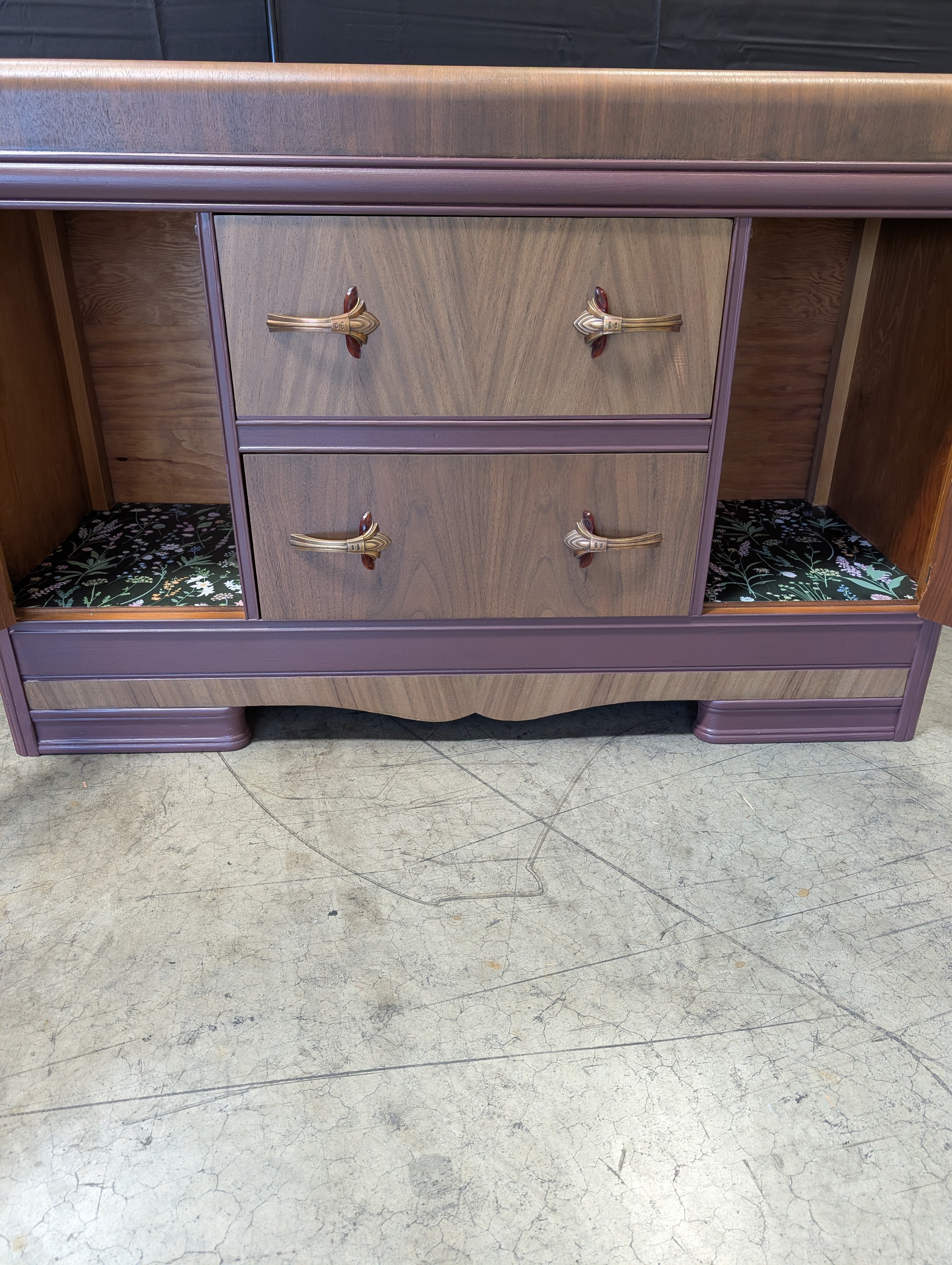 Vintage Art Deco Waterfall Wood Sideboard Cabinet
