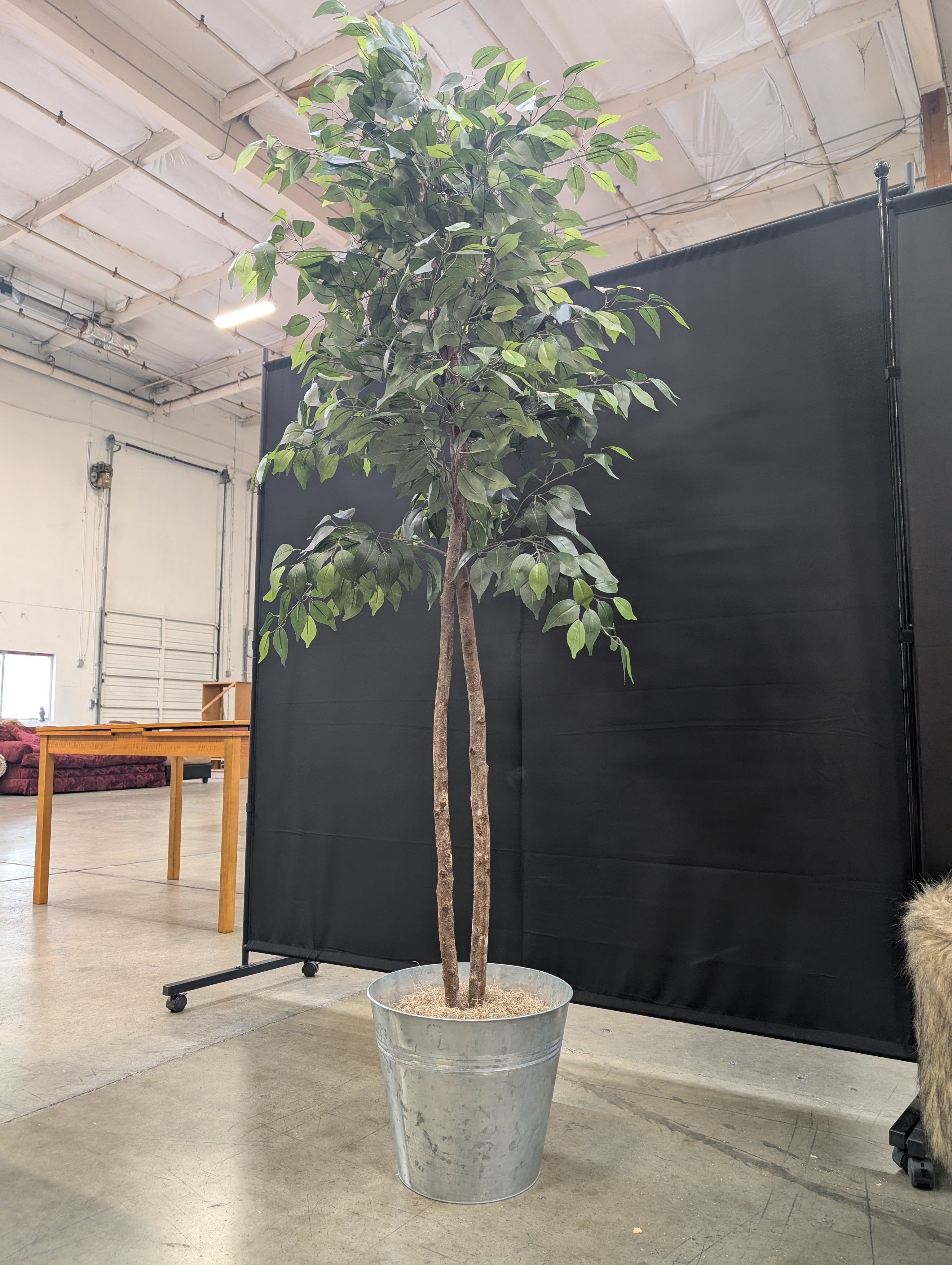 Tall Green Artificial Tree in Galvanized Bucket