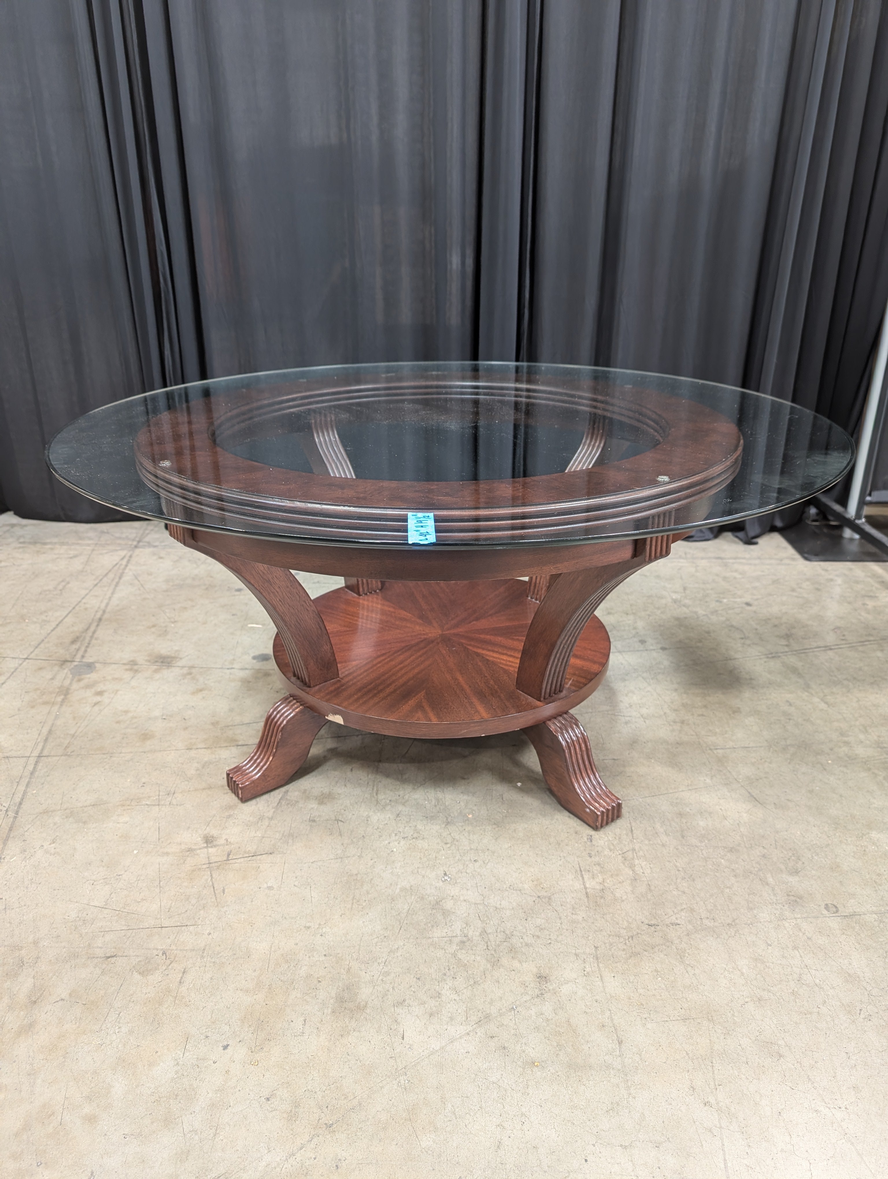 Round Glass Top Coffee Table with Wood Base