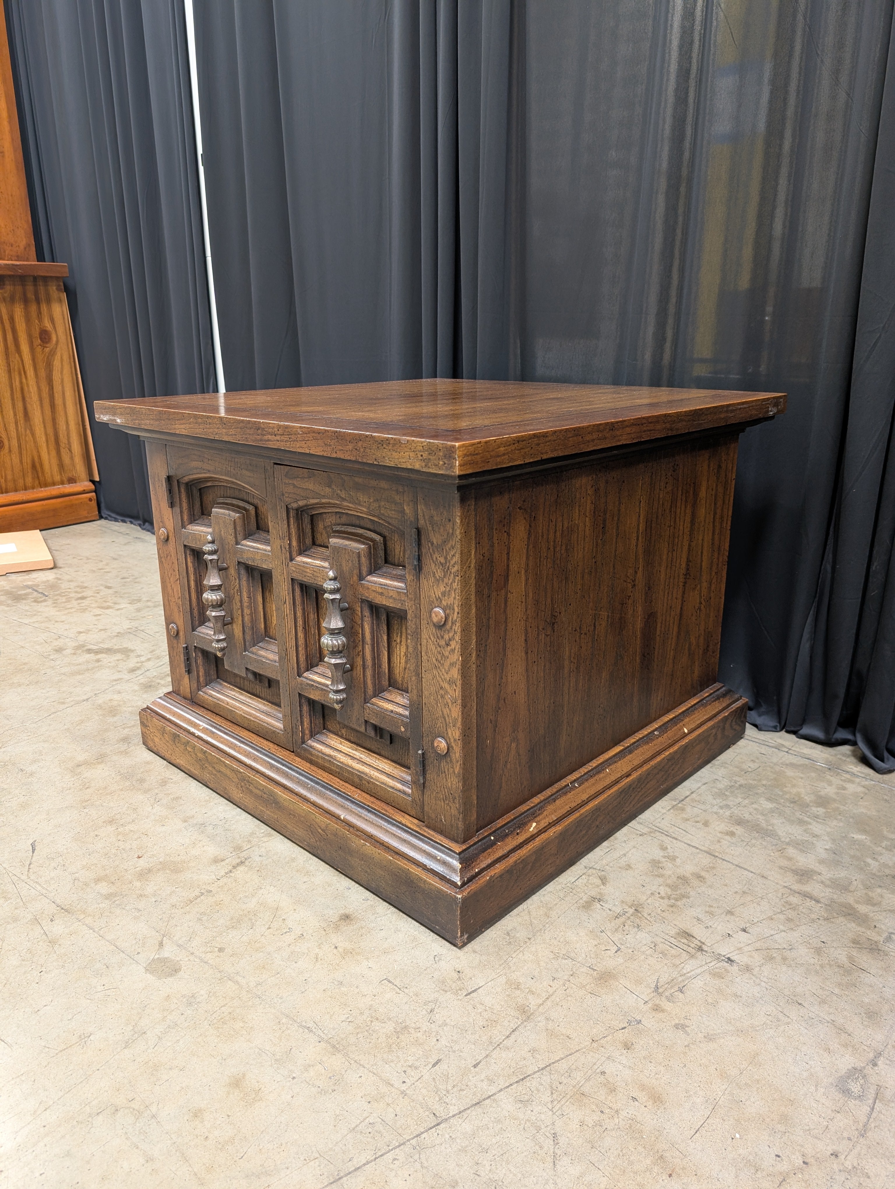 Dark Wood Ornate Panel End Table