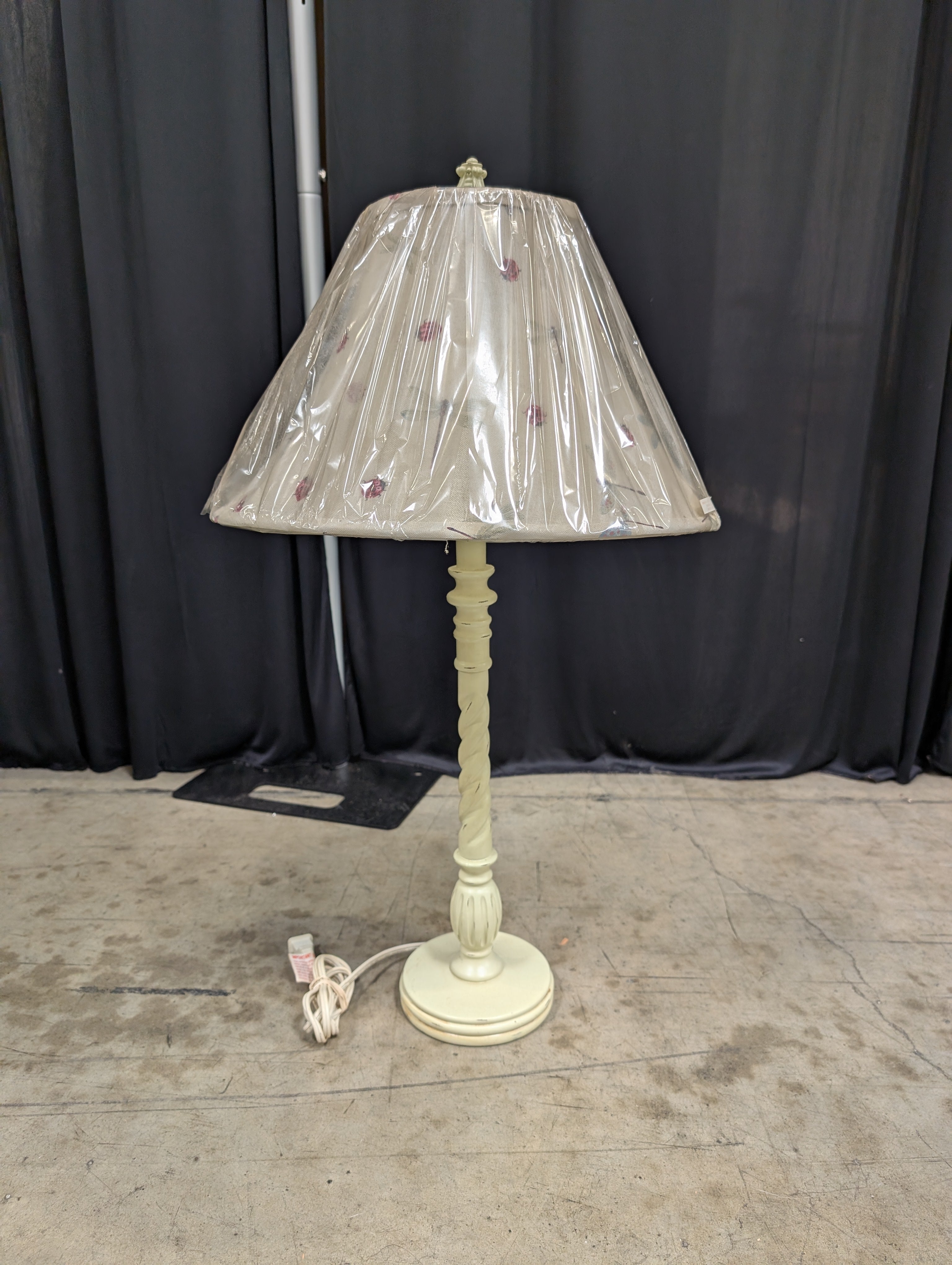 Spiral Wood Table Lamp with Patterned Shade
