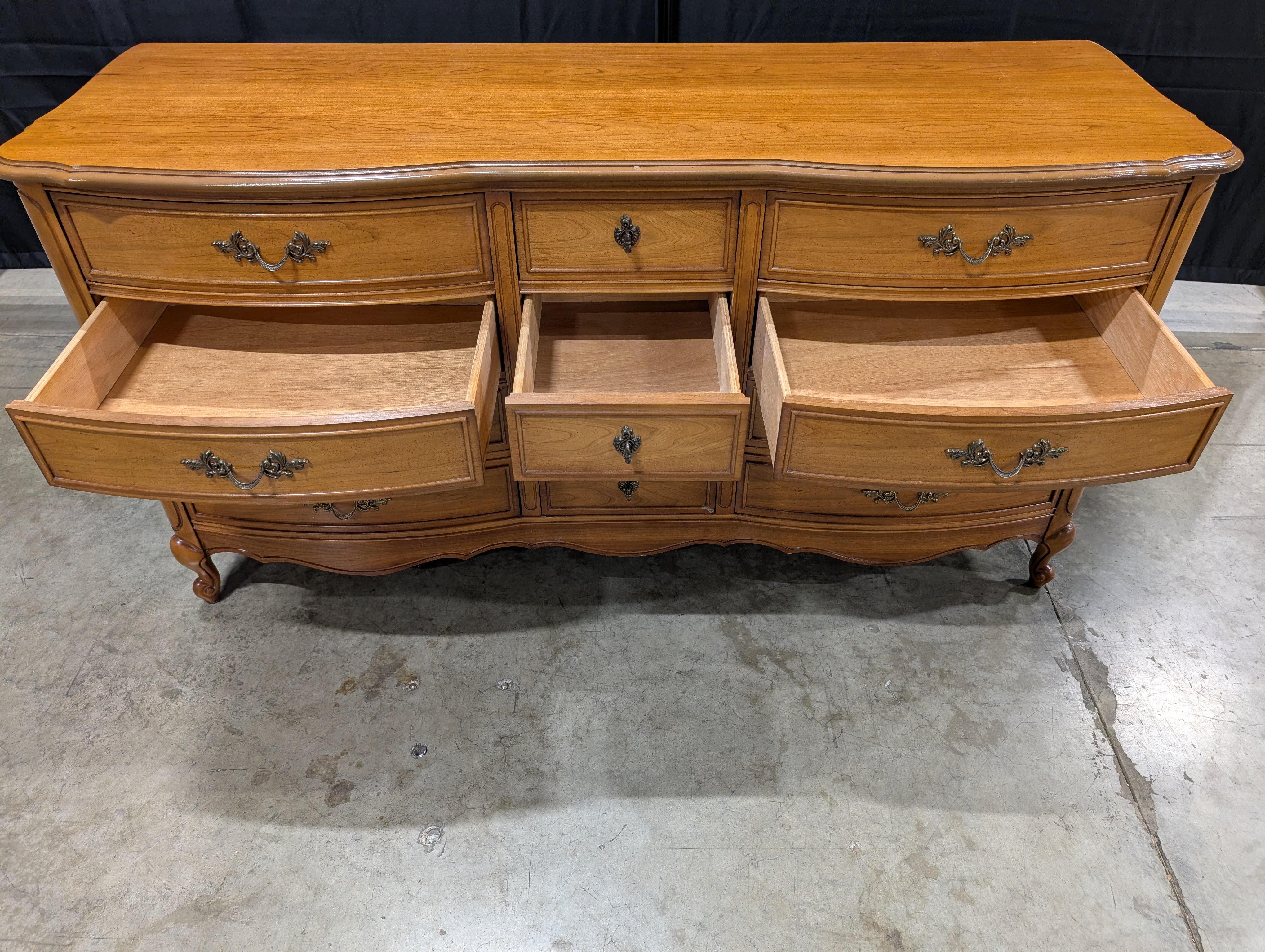 Vintage French Provincial Nine-Drawer Wood Dresser