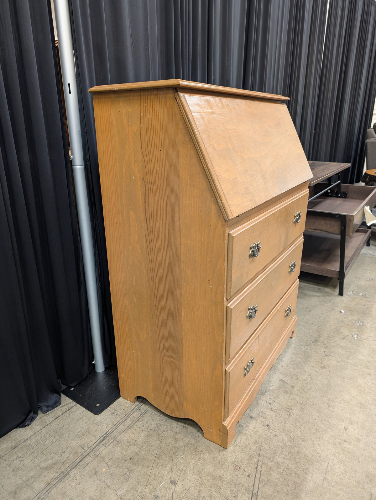 Natural Tone Wood Drop-Front Desk with Three Drawers