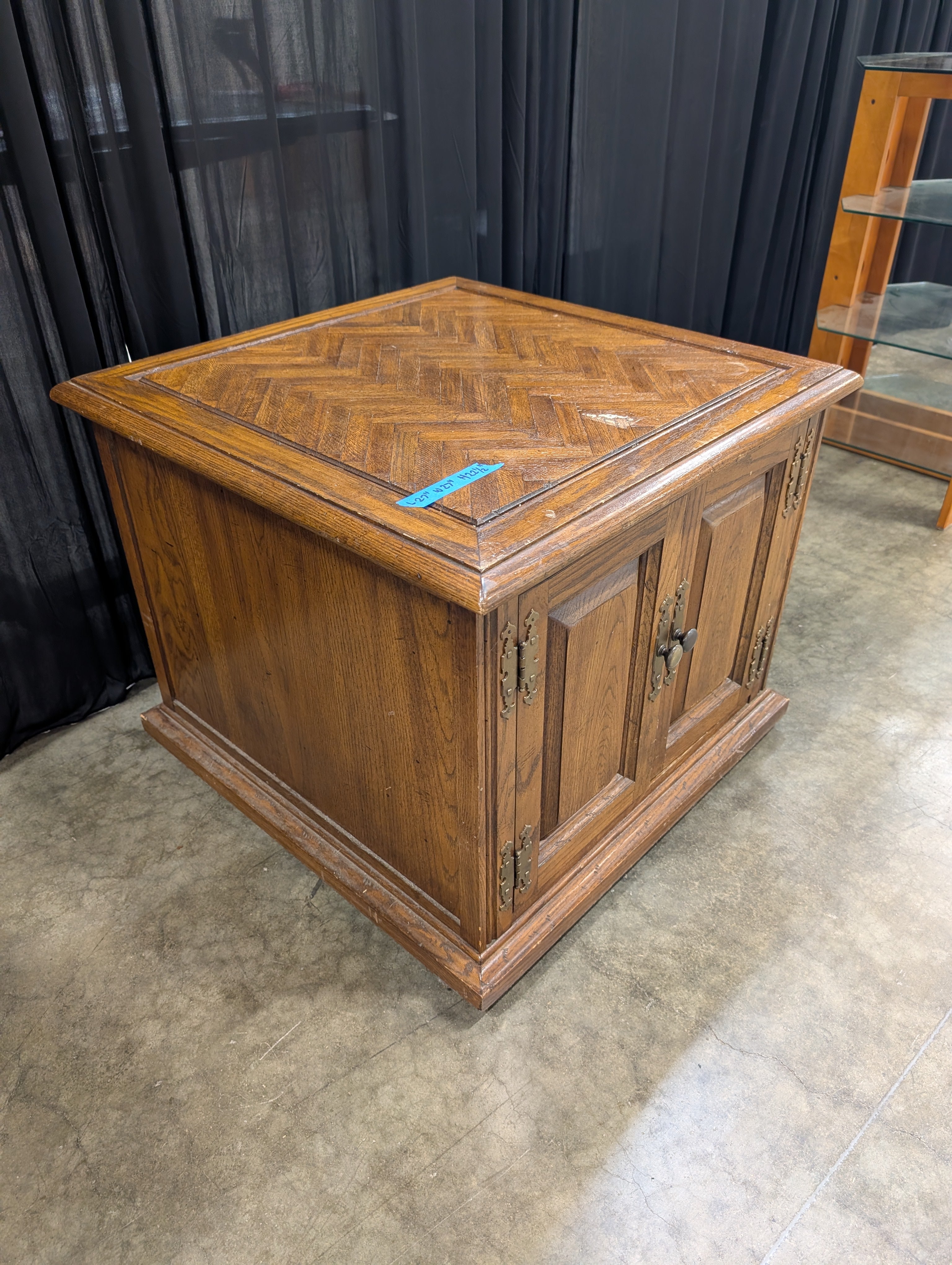 Brown Wood Herringbone Top End Table