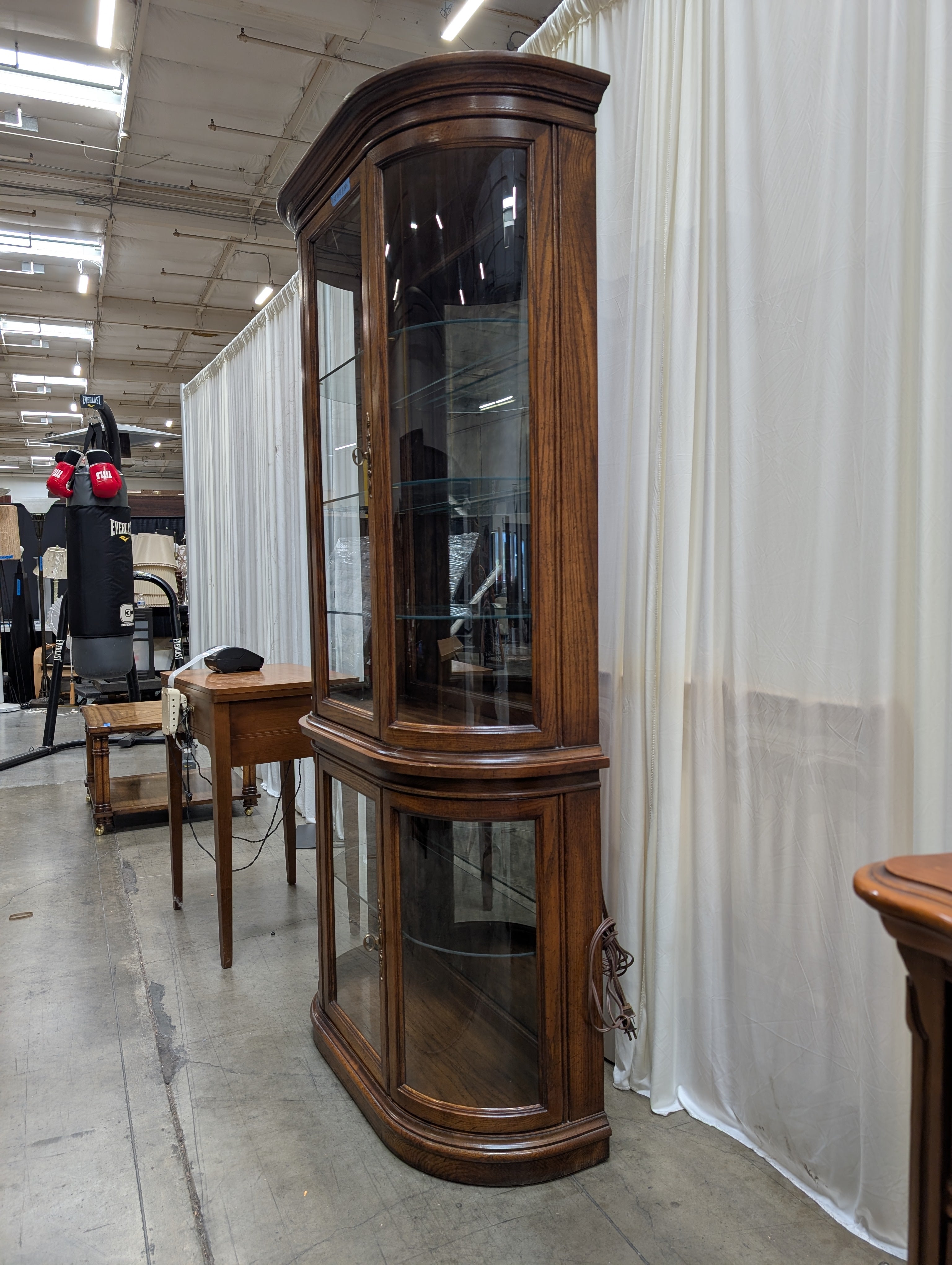 Traditional Wood China Cabinet with Curved Glass