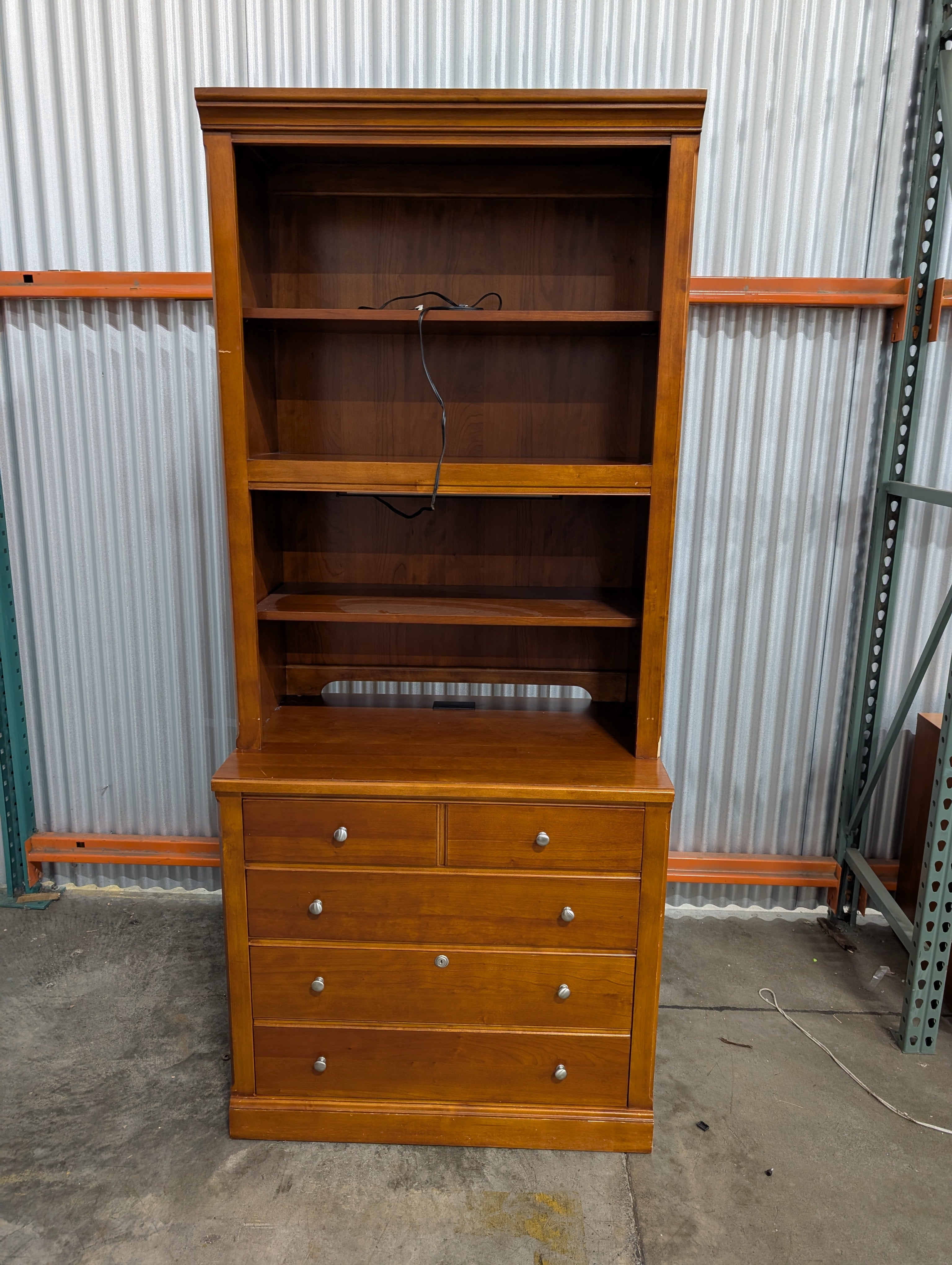 Thomasville Classic Wooden Bookcase Hutch with Four-Drawer Base
