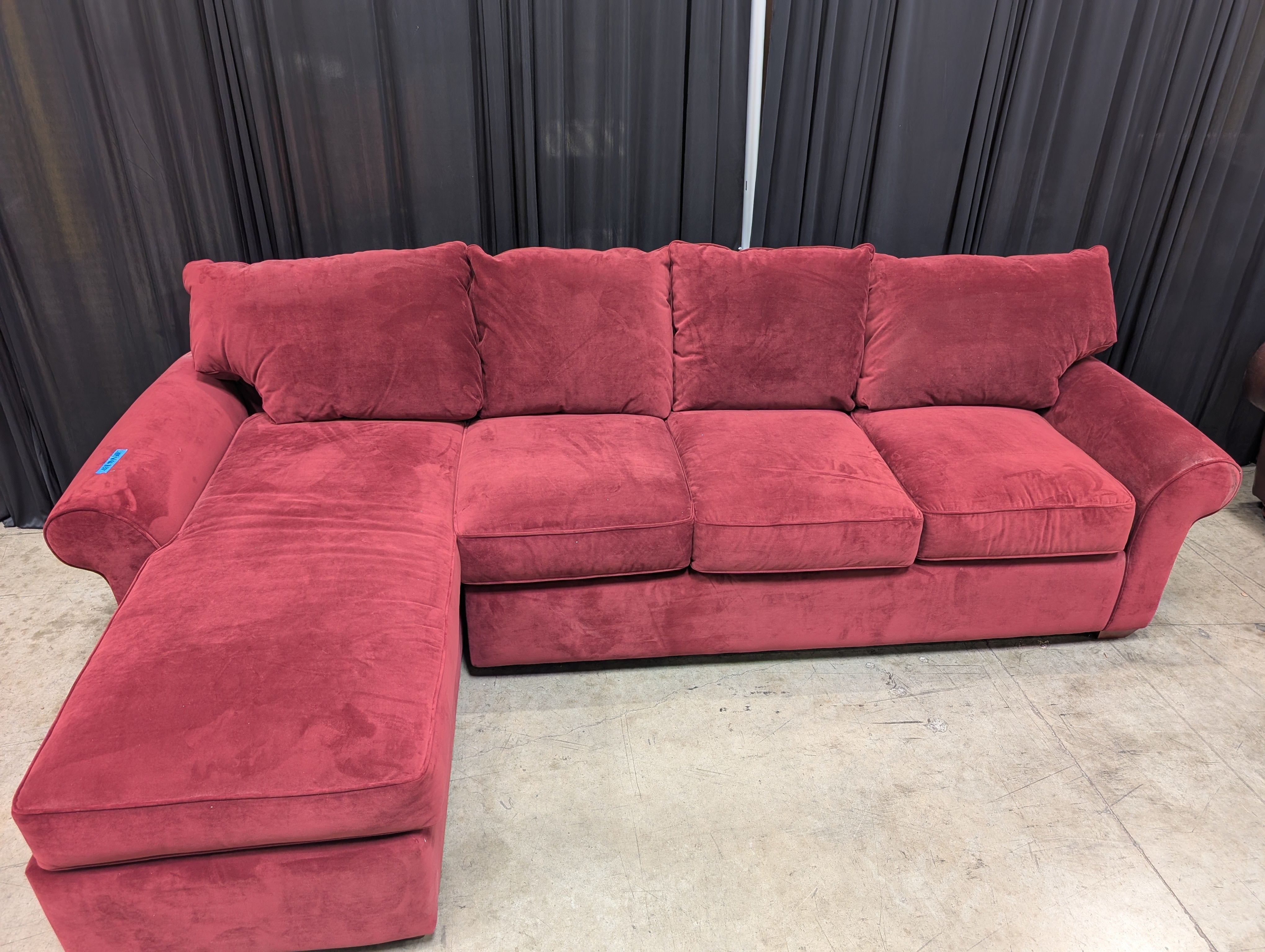 Deep Red L-Shaped Sectional Couch in Velvet