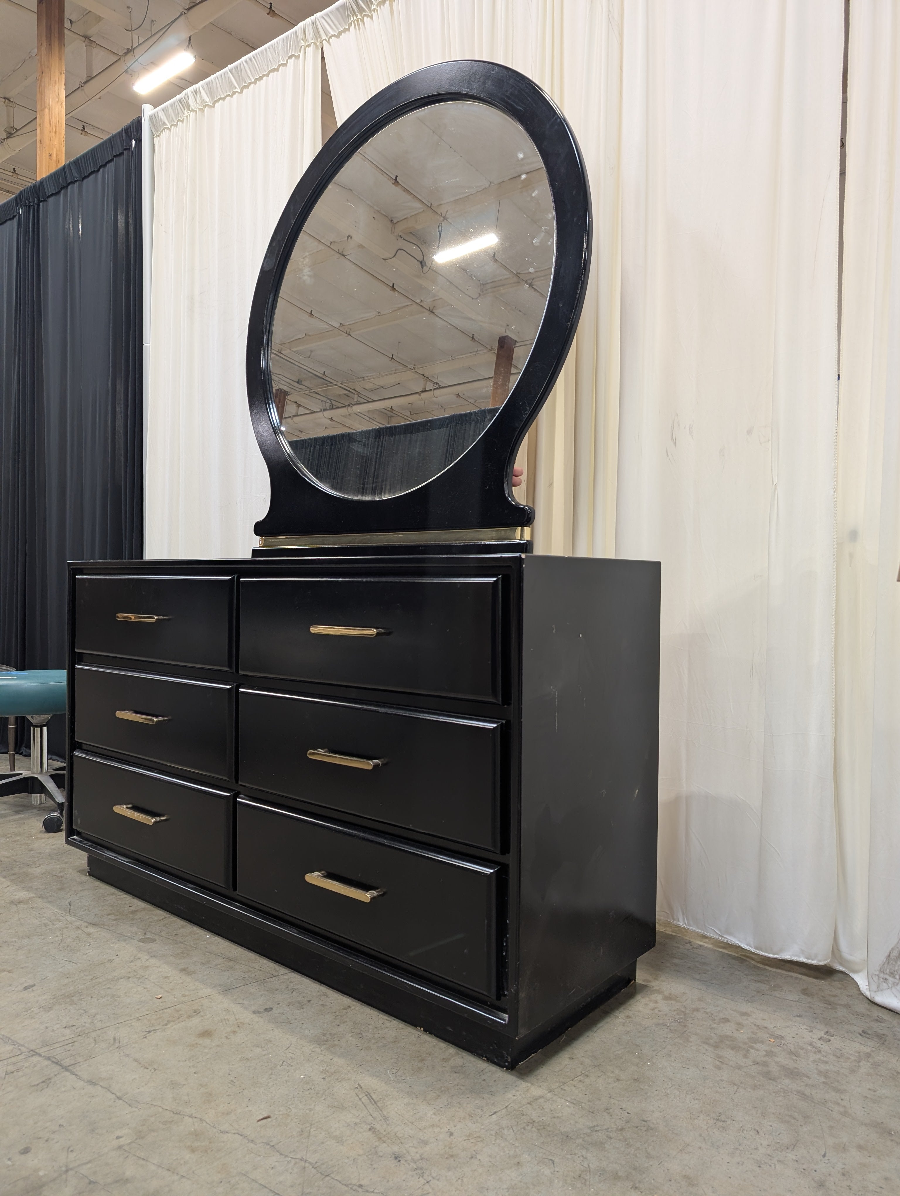 Contemporary Black Multi-Drawer Storage Cabinet with Gold Tone Pulls