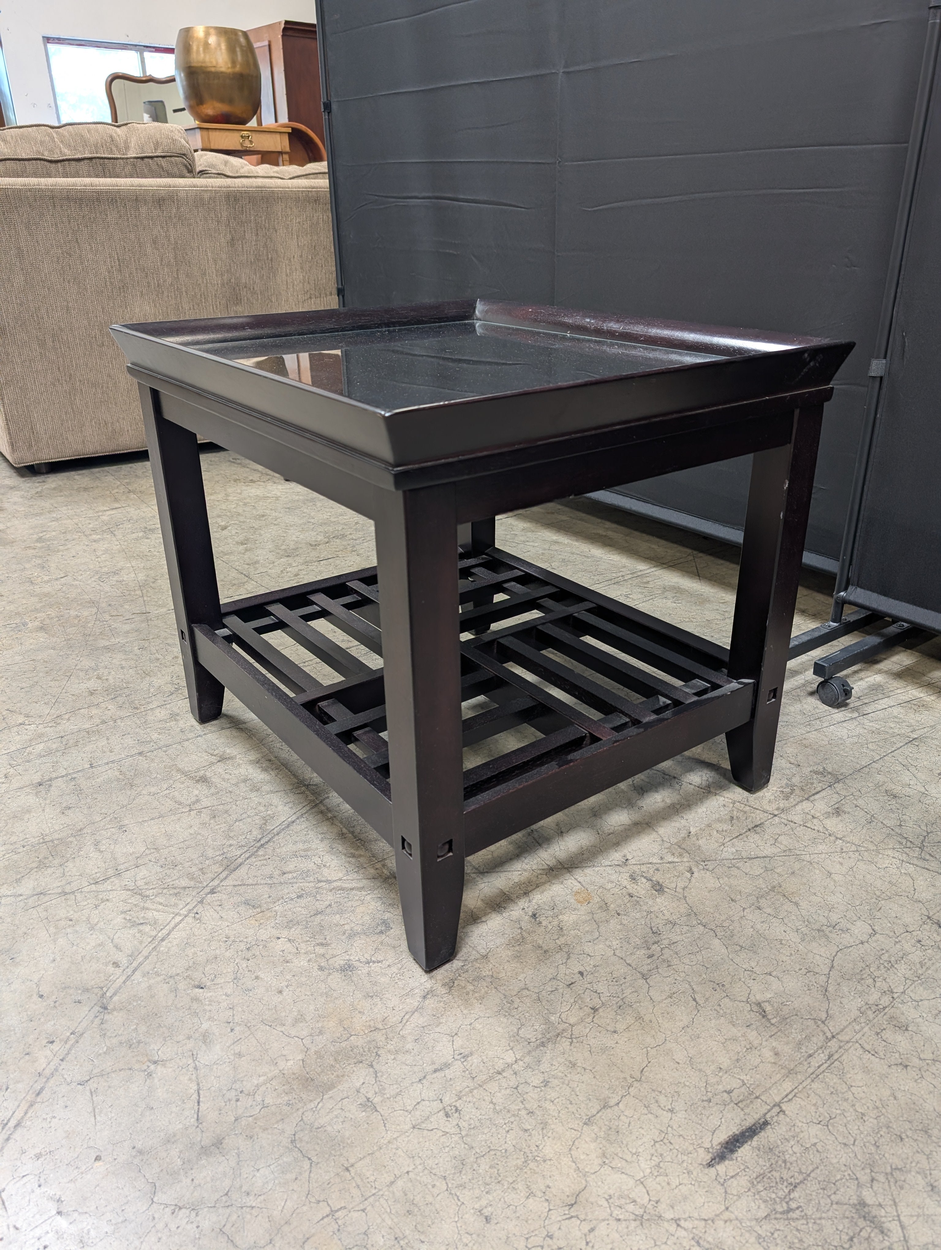 Dark Espresso Wood End Table with Glass Top
