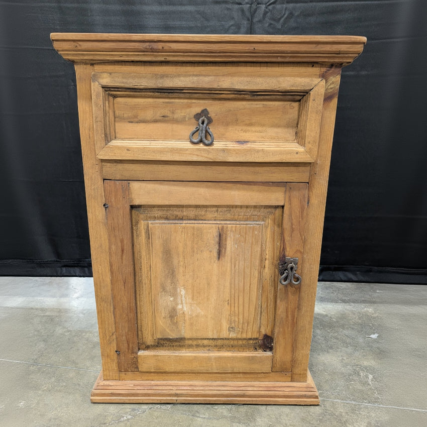 Rustic Wood Nightstand with Decorative Metal Hardware