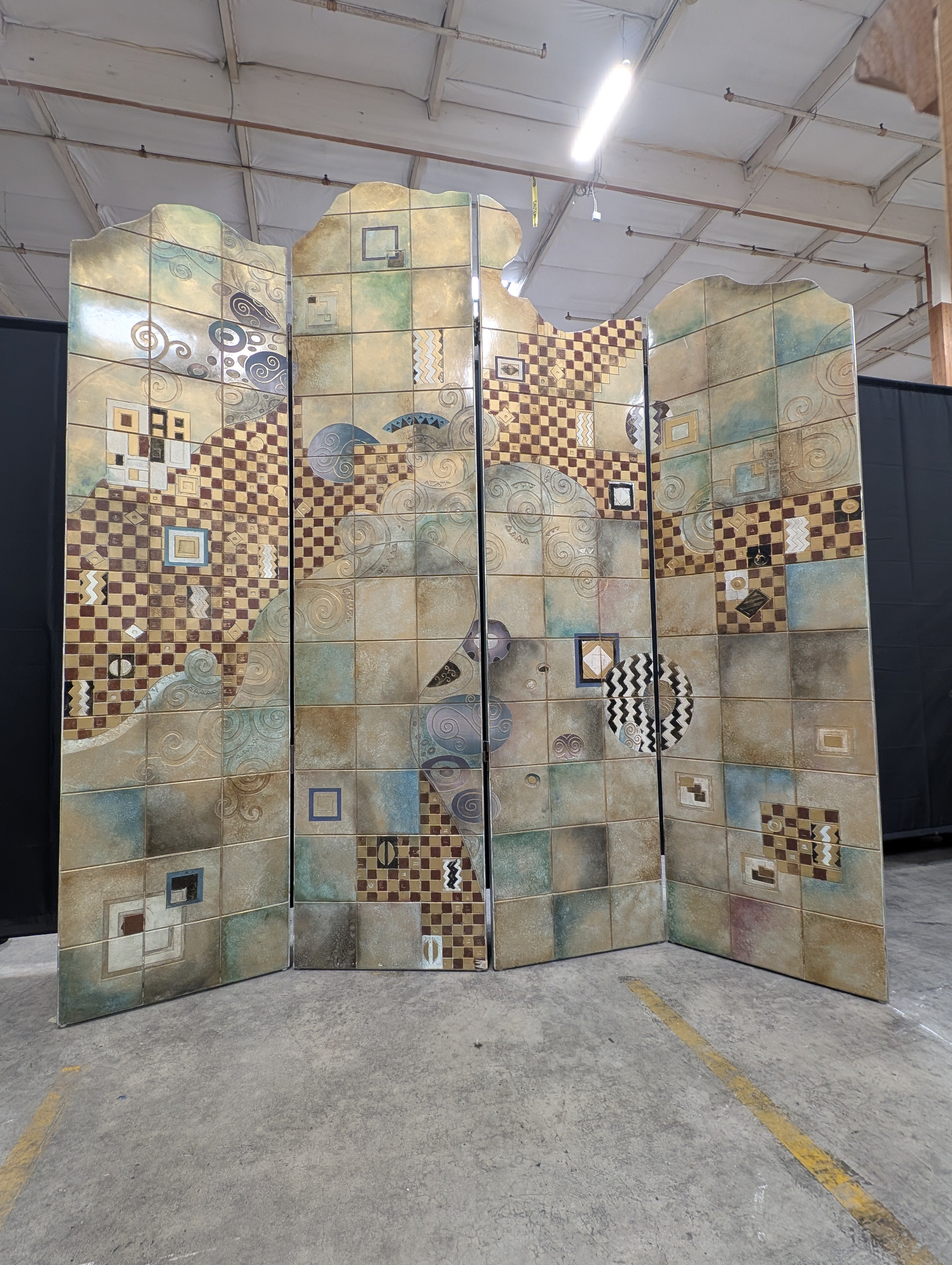 Abstract Artistic Three-Panel Room Divider Screen