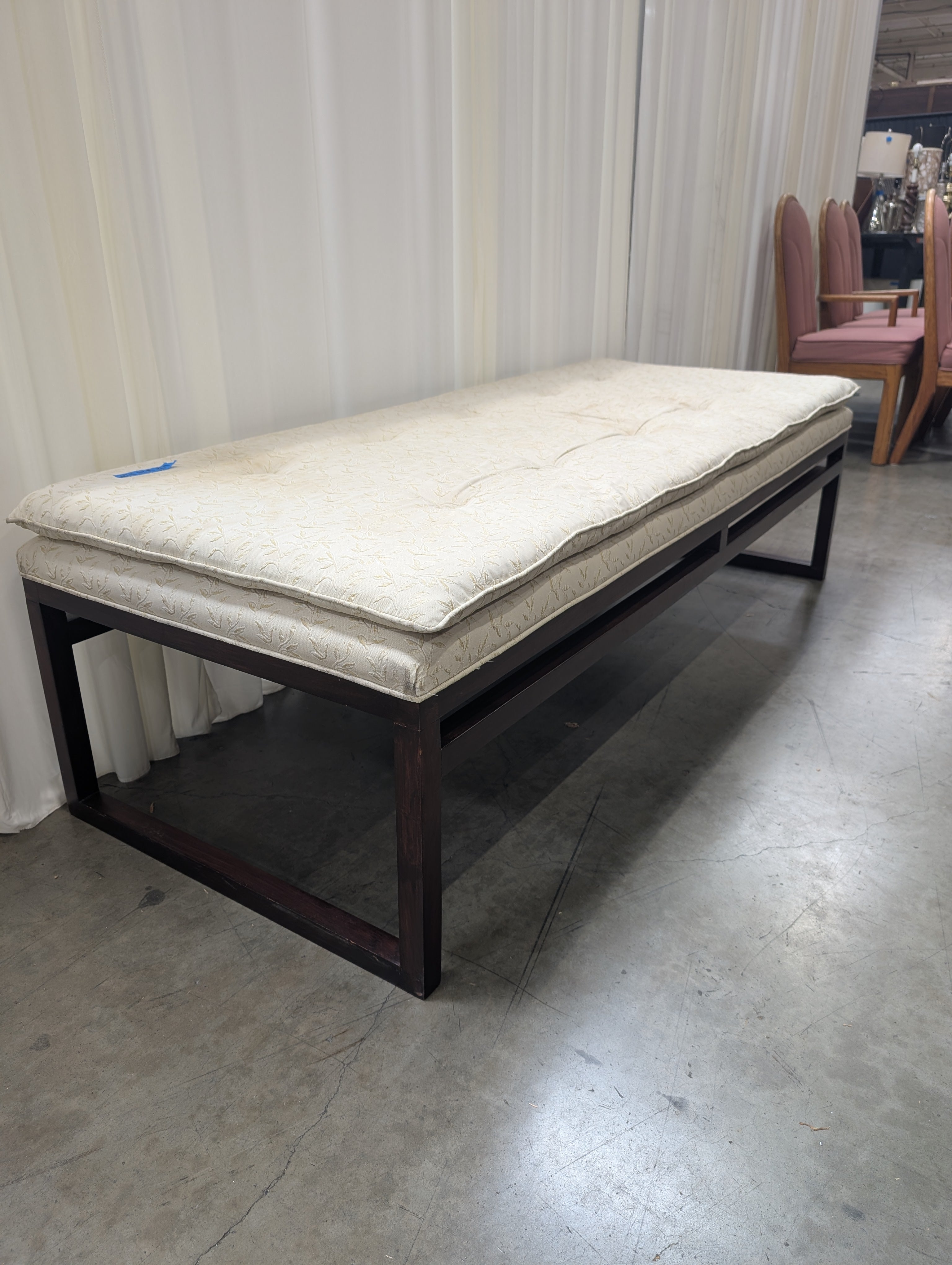 Dark Wood Entryway Bench with Tufted Cushion