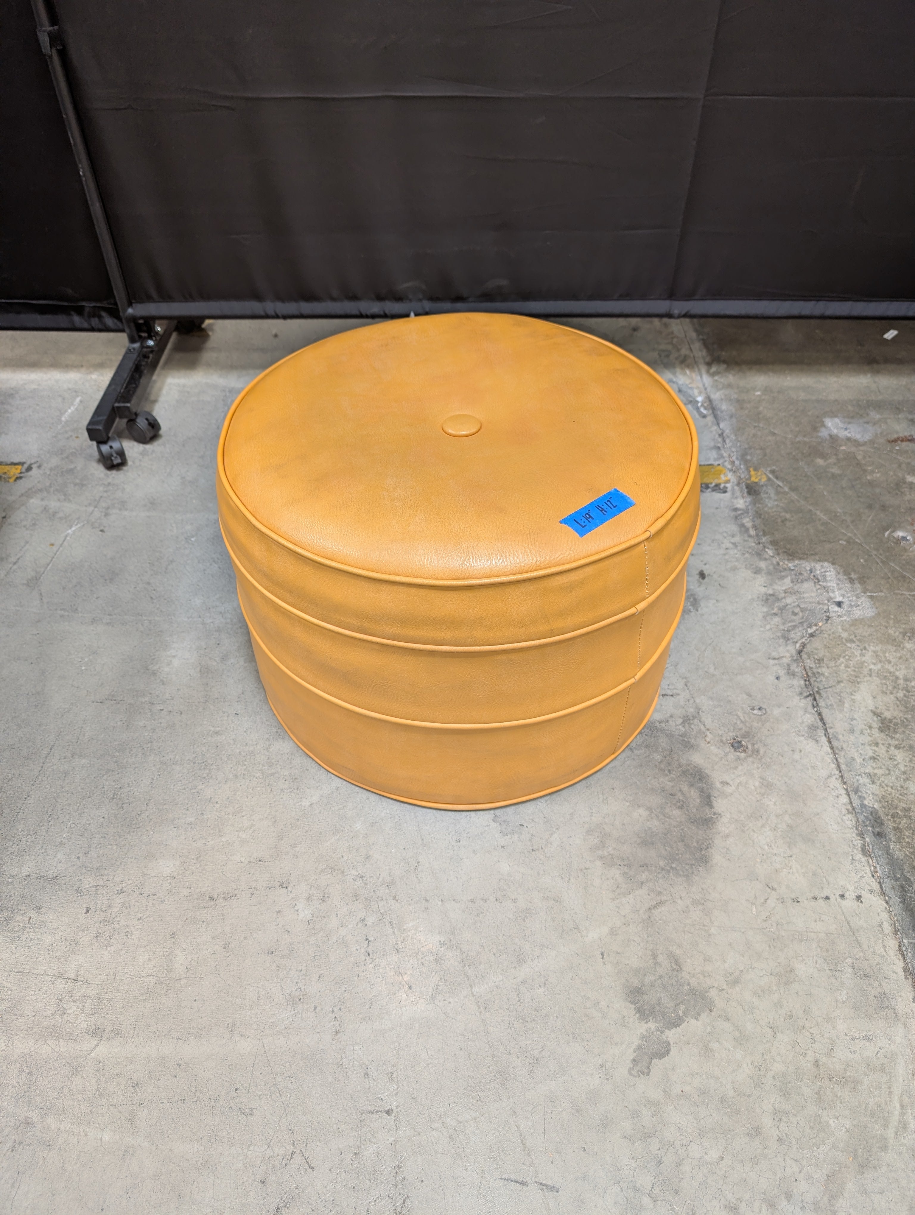 Vintage Round Yellow Ottoman with Center Button