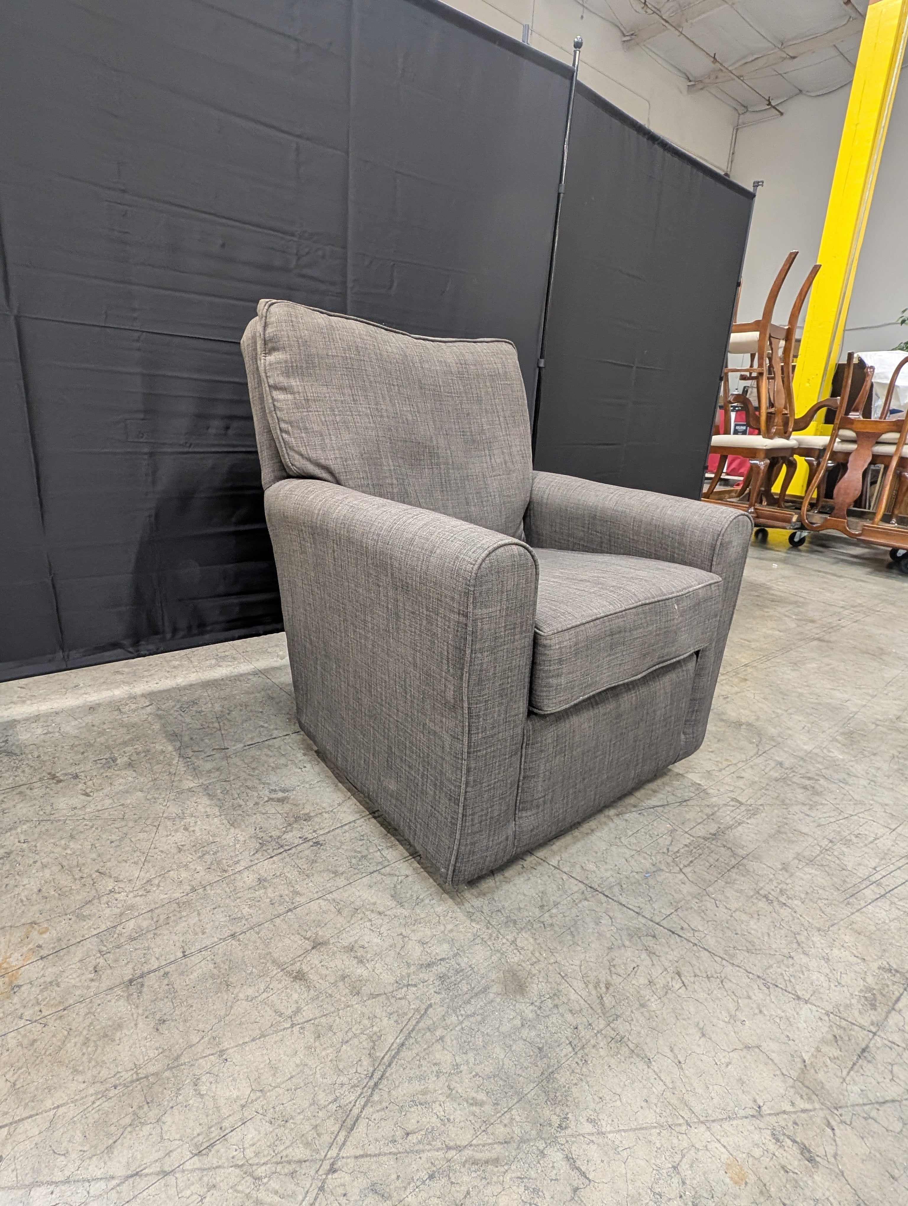 Contemporary Charcoal Grey Upholstered Swivel Armchair