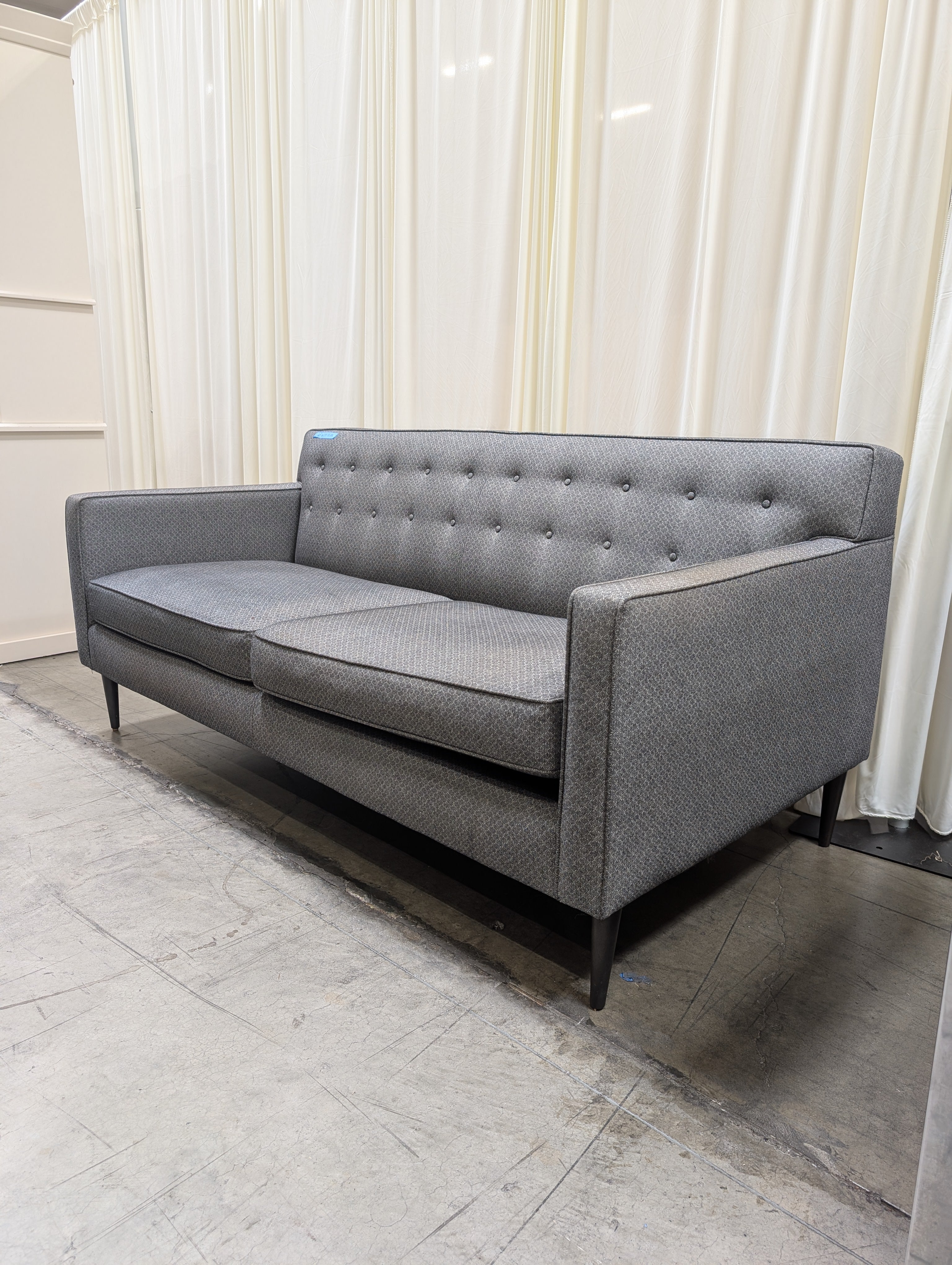 Room&Board Mid-Century Gray Patterned Couch with Button Tufting