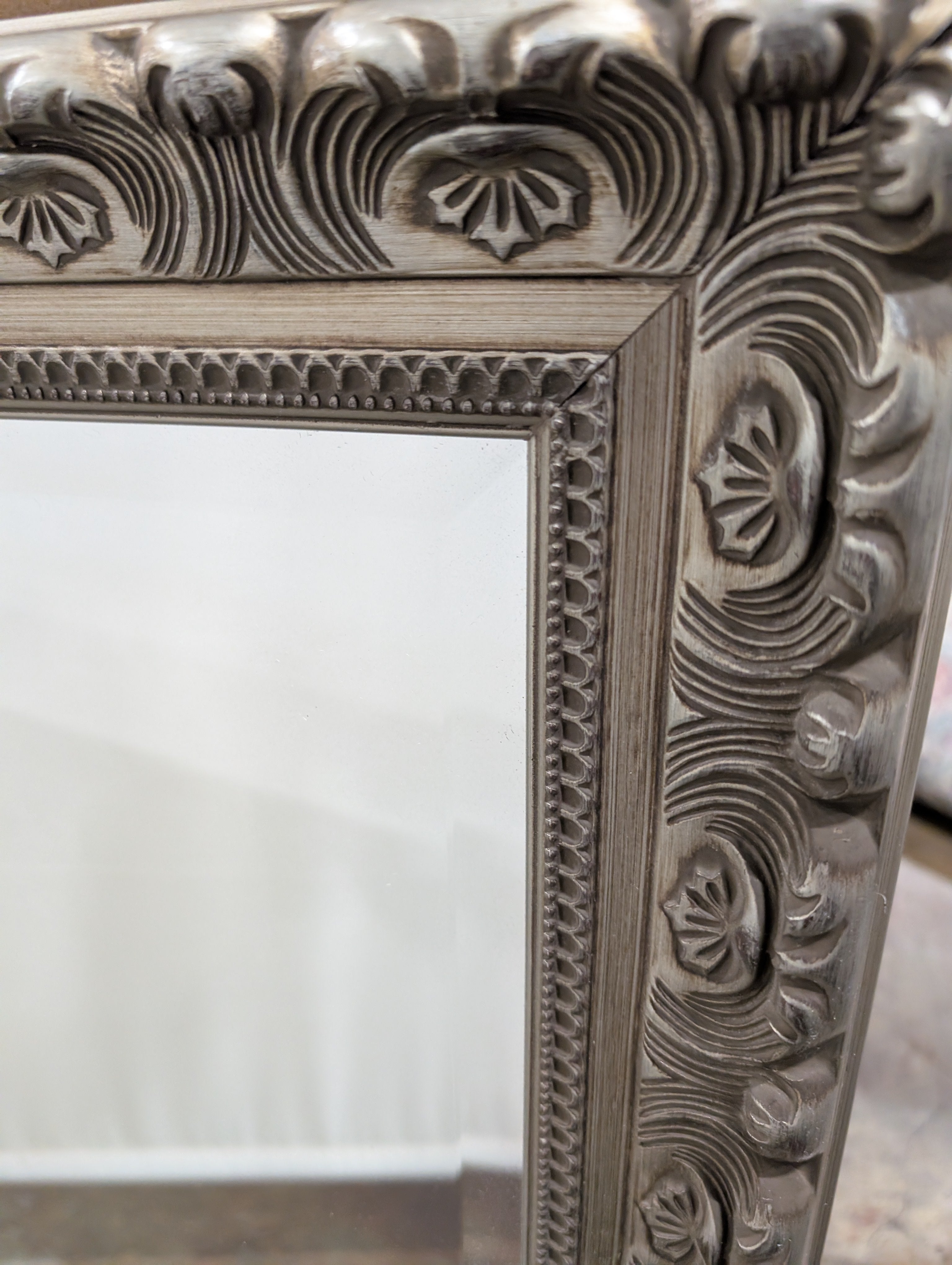 Decorative Ornate Framed Wall Mirror with Distressed Finish