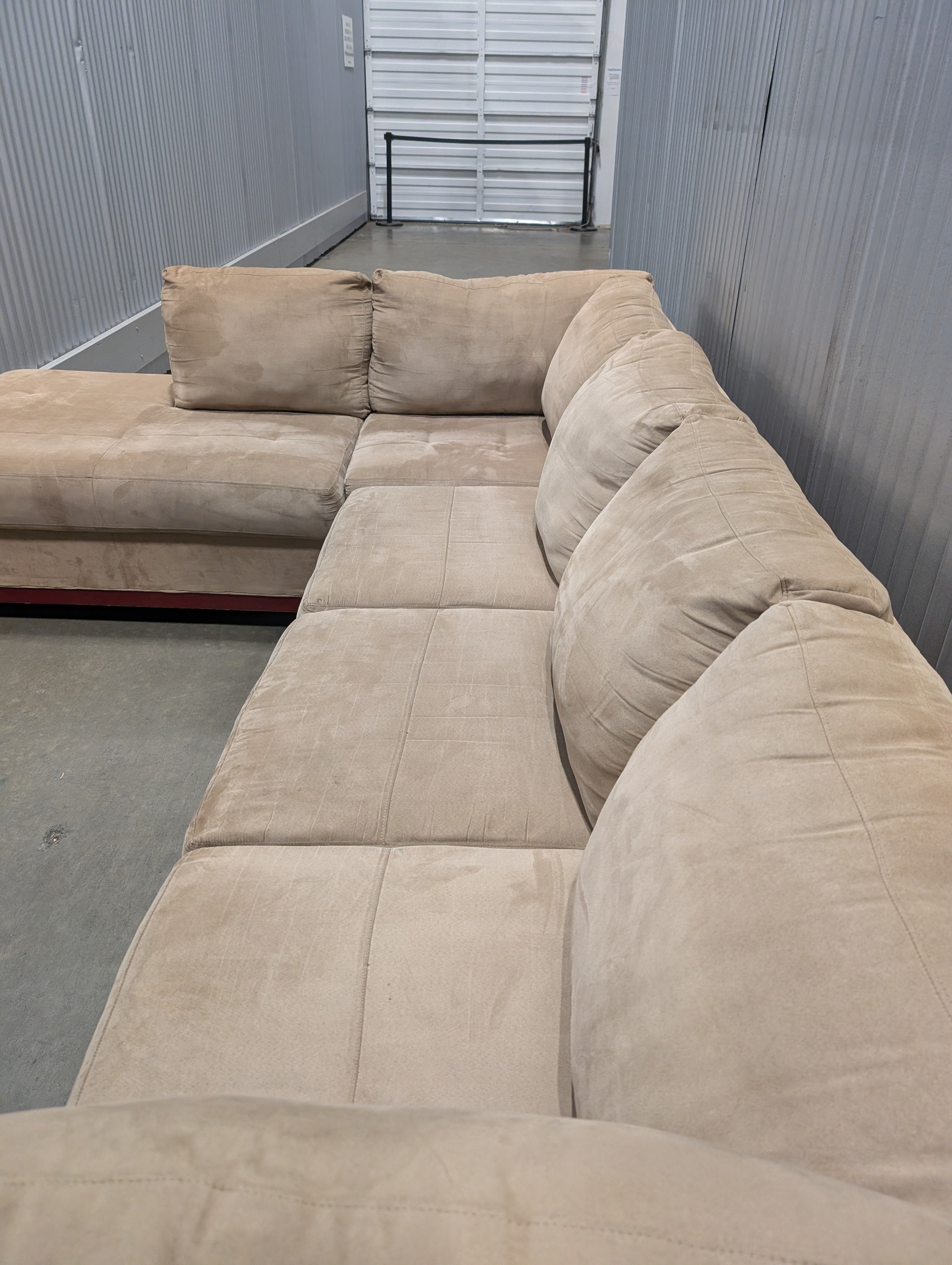 Tan Microfiber L-Shaped Sectional Sofa with Chaise