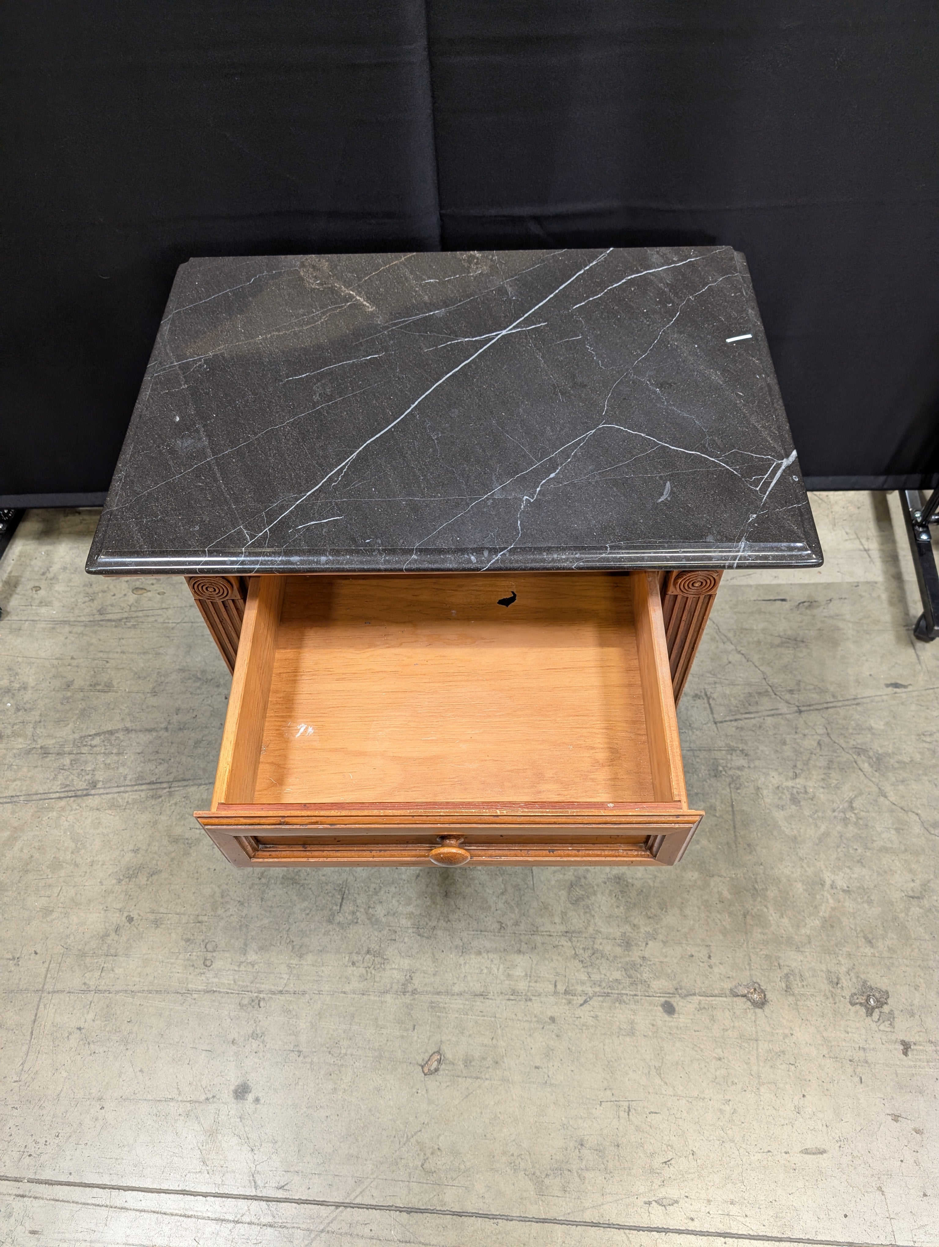 Dark Marble Top Derimasa Wood Nightstand