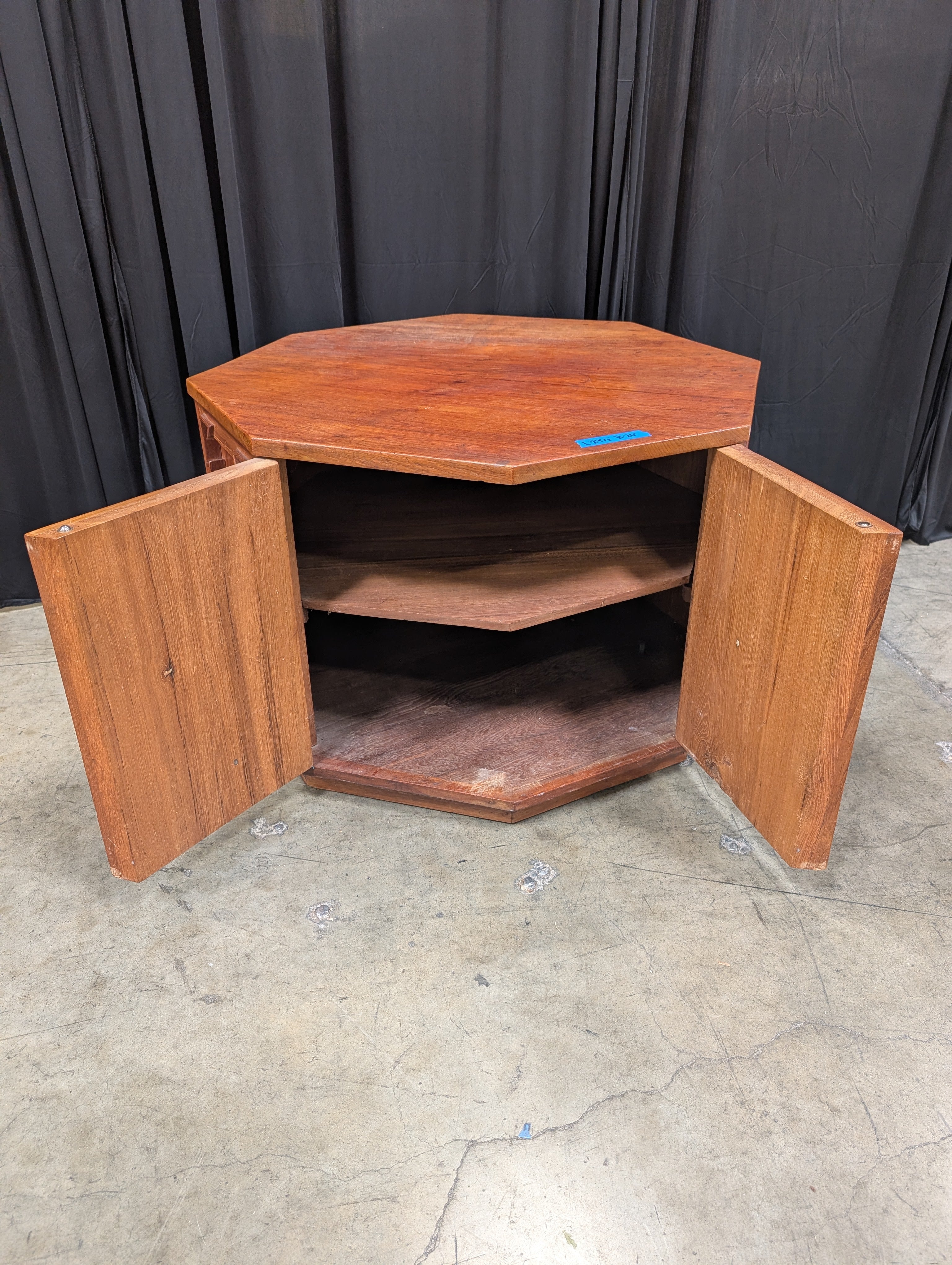 Carved Octagonal End Table in Dark Wood