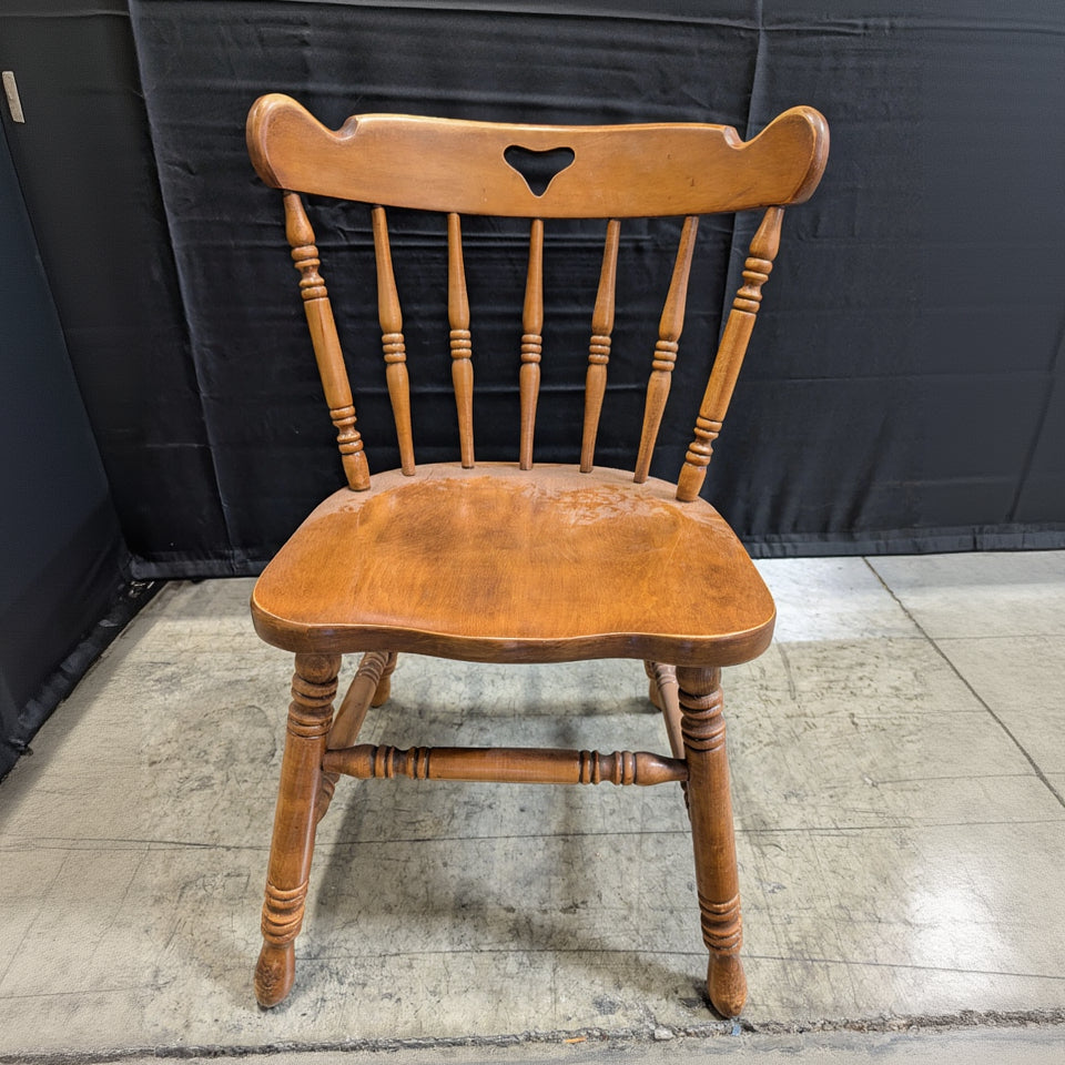 Rustic Wooden Spindle Back Chair with Heart Cutout