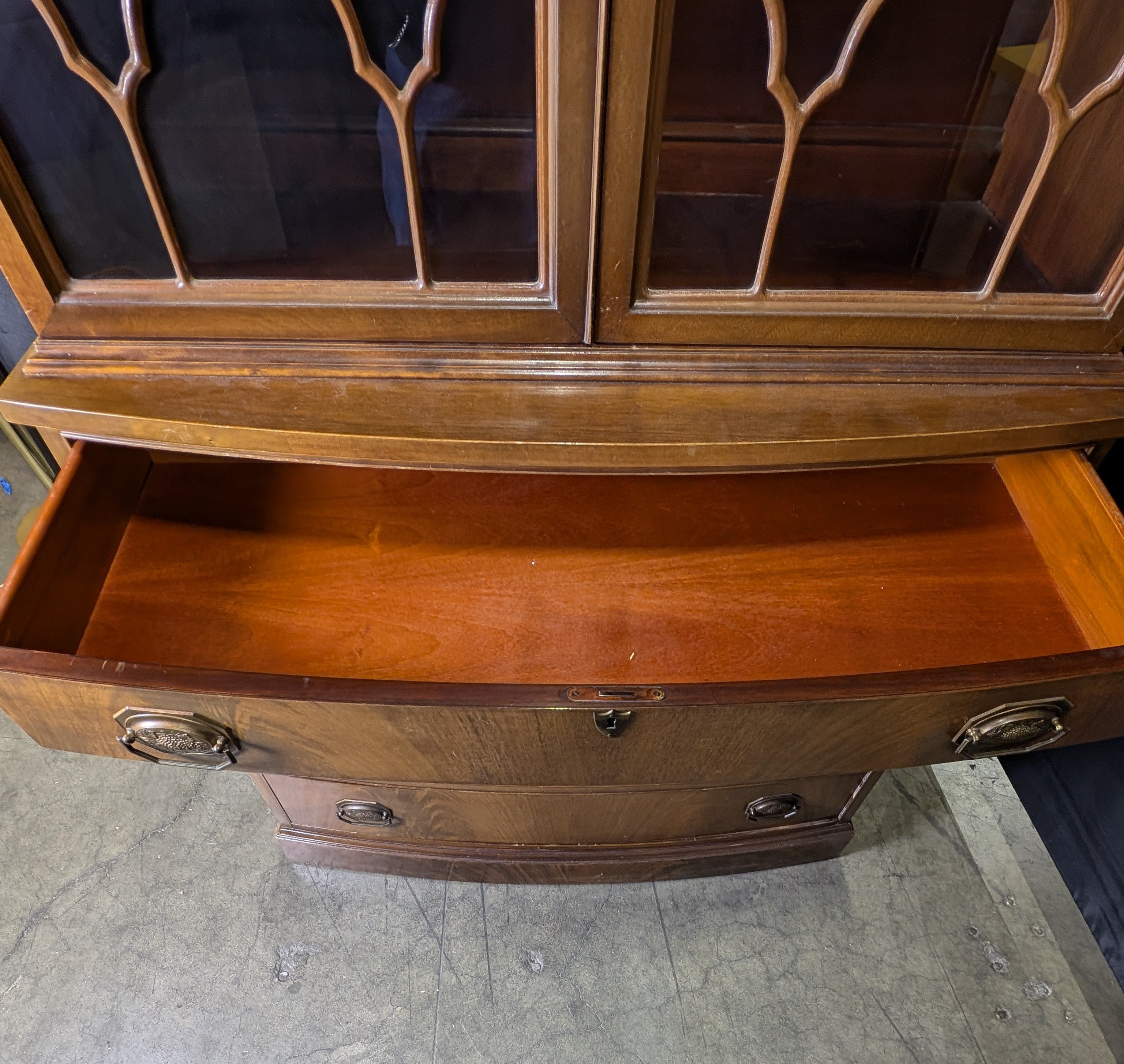 Vintage Display Cabinet with Glass Doors and Drawers