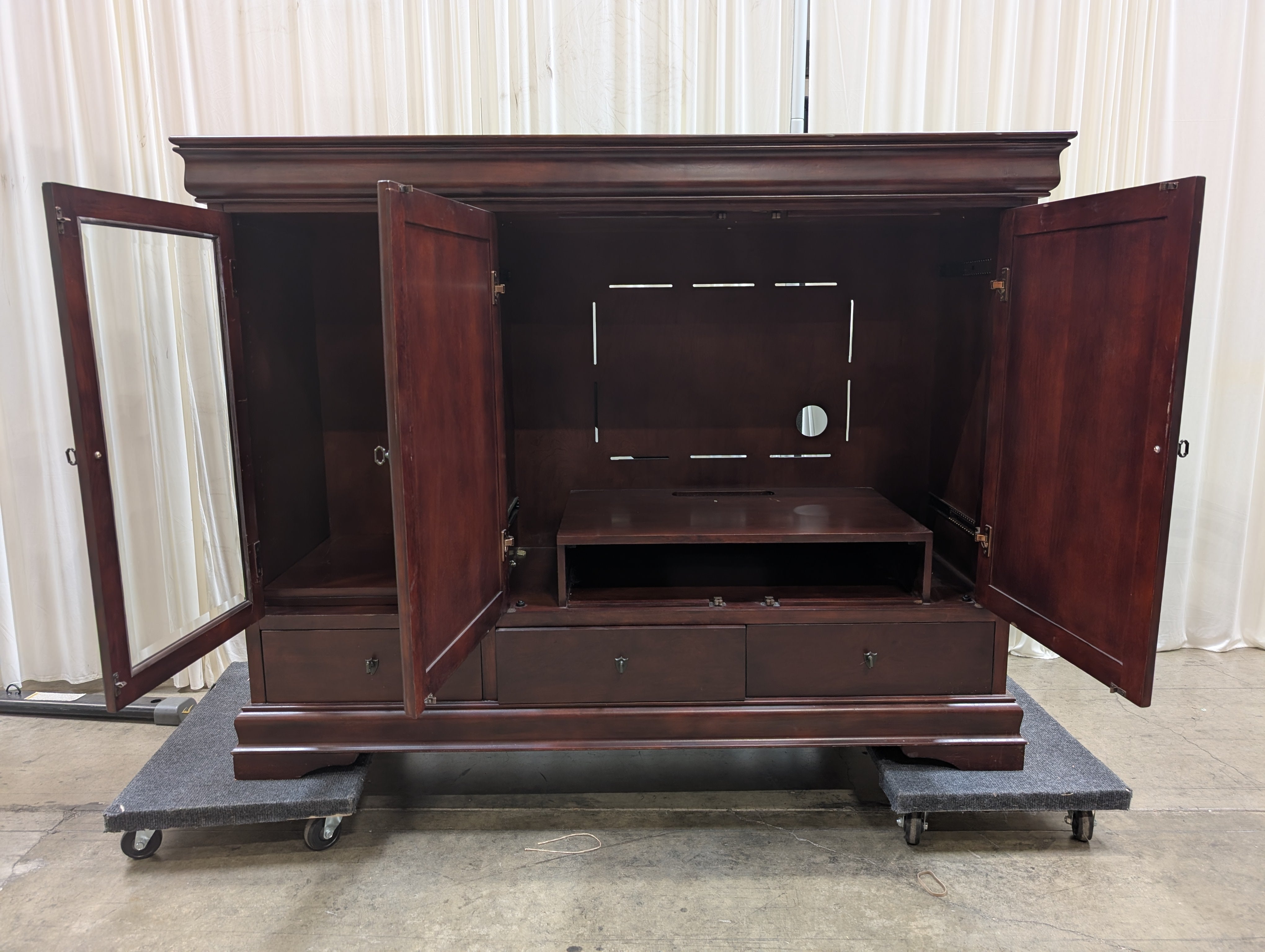 Traditional Dark Wood TV Stand with Glass Door
