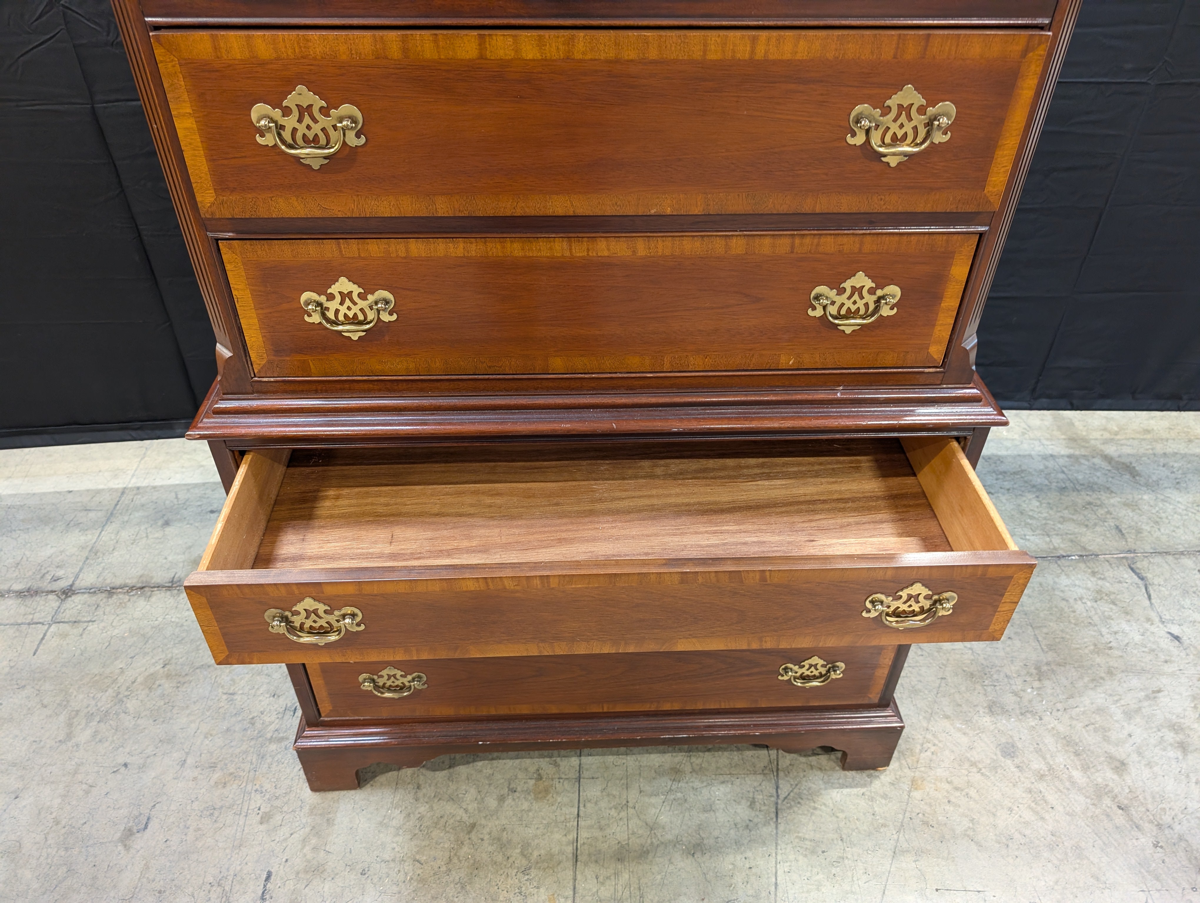 Dixie 1981 Traditional Wood Chest on Chest Dresser with Brass Hardware