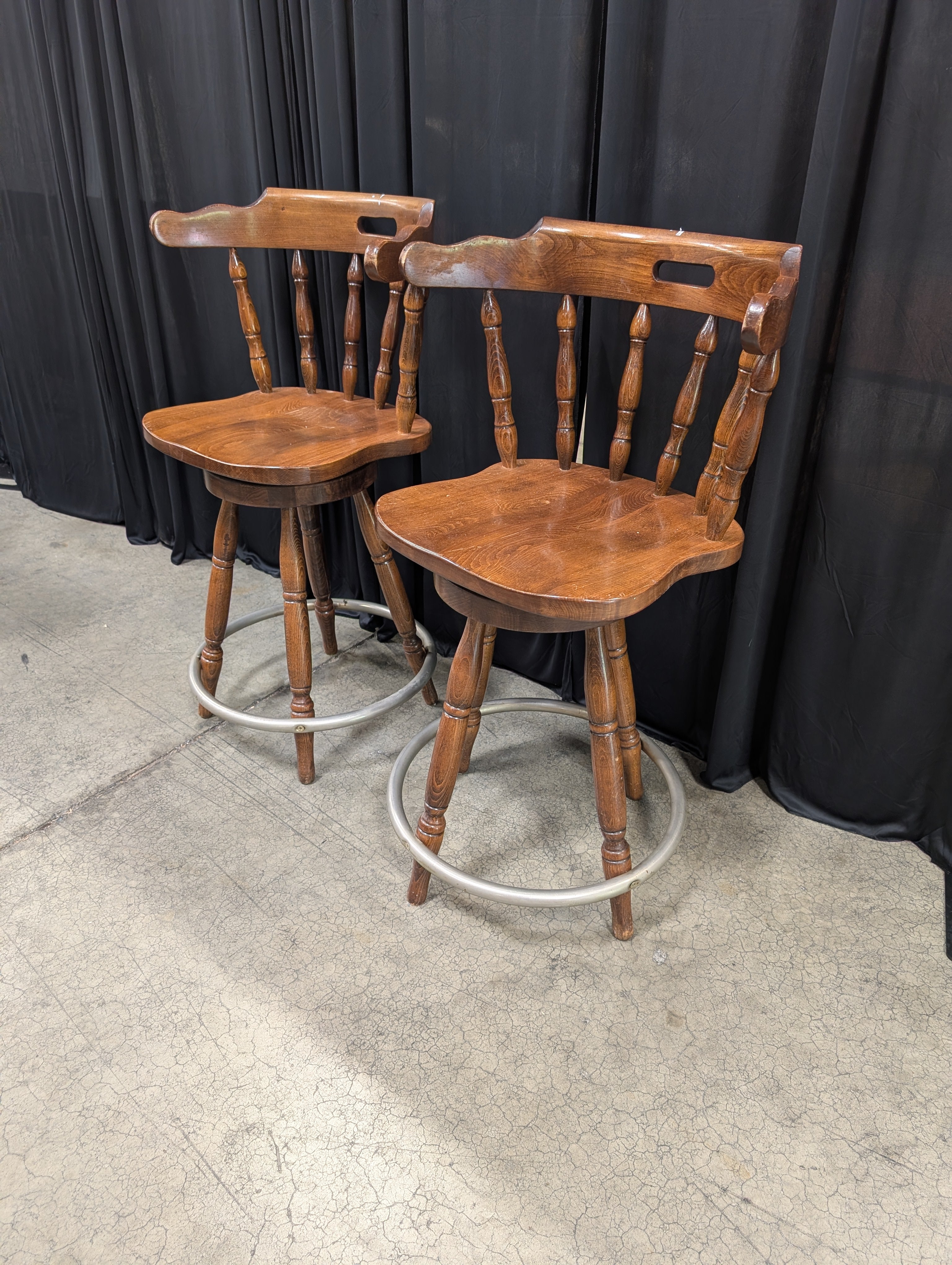 Two Windsor Swivel Bar Stools in Wood