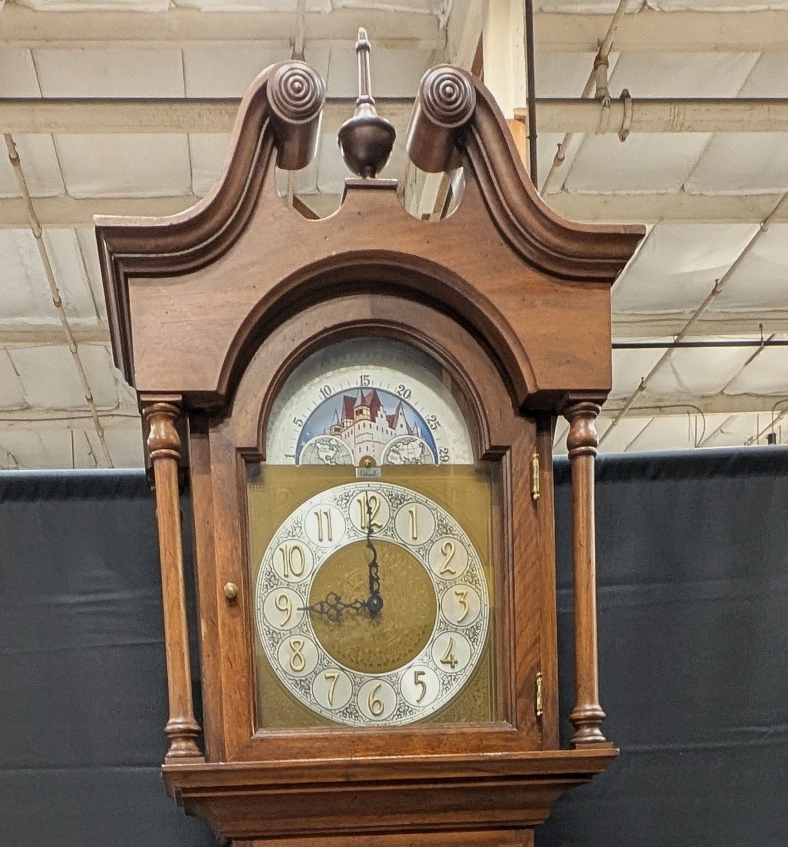 Traditional Dark Wood Grandfather Clock with Moon Phase Dial