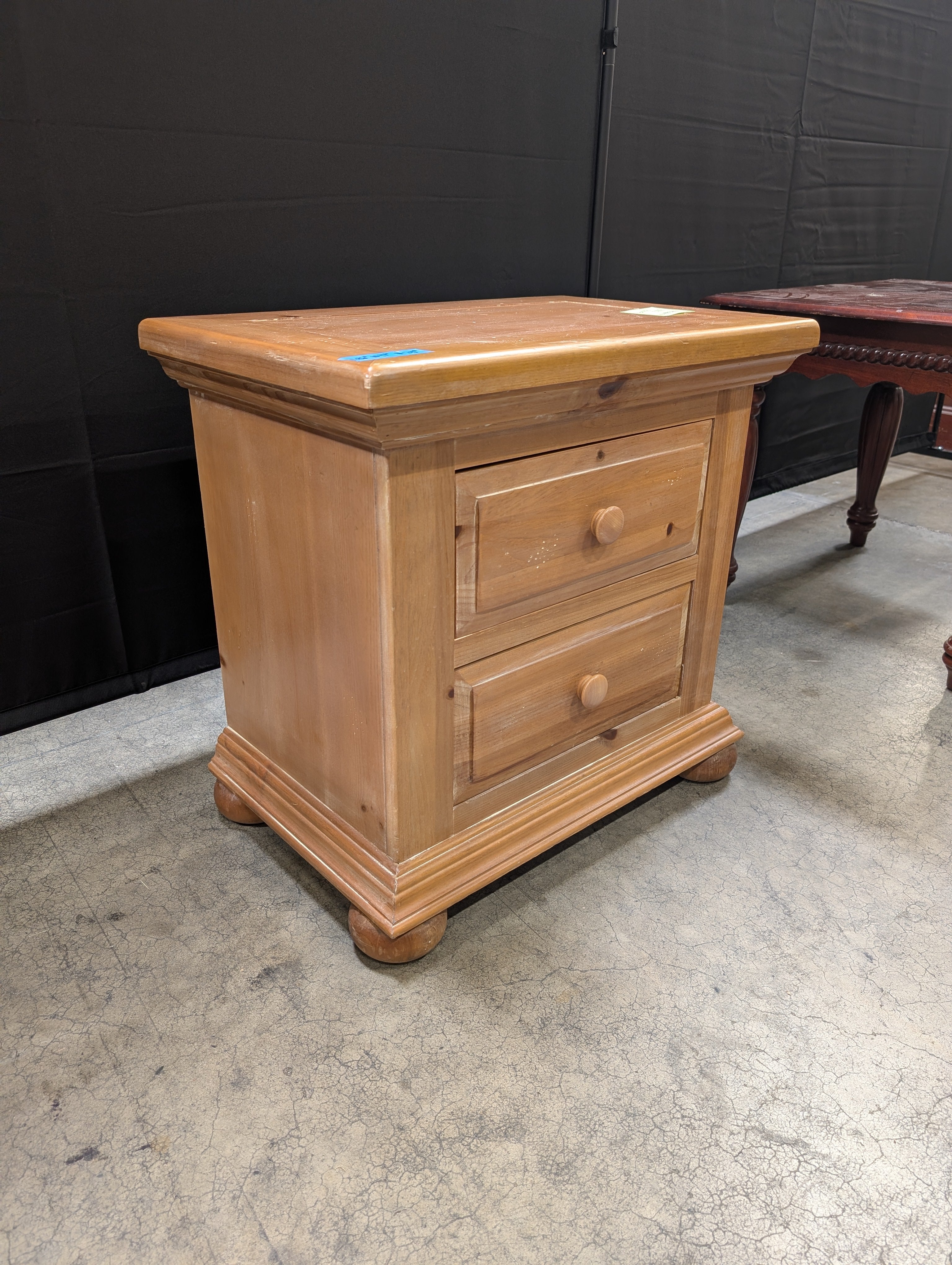 Rustic Pine Wood Broyhill Two-Drawer Nightstand