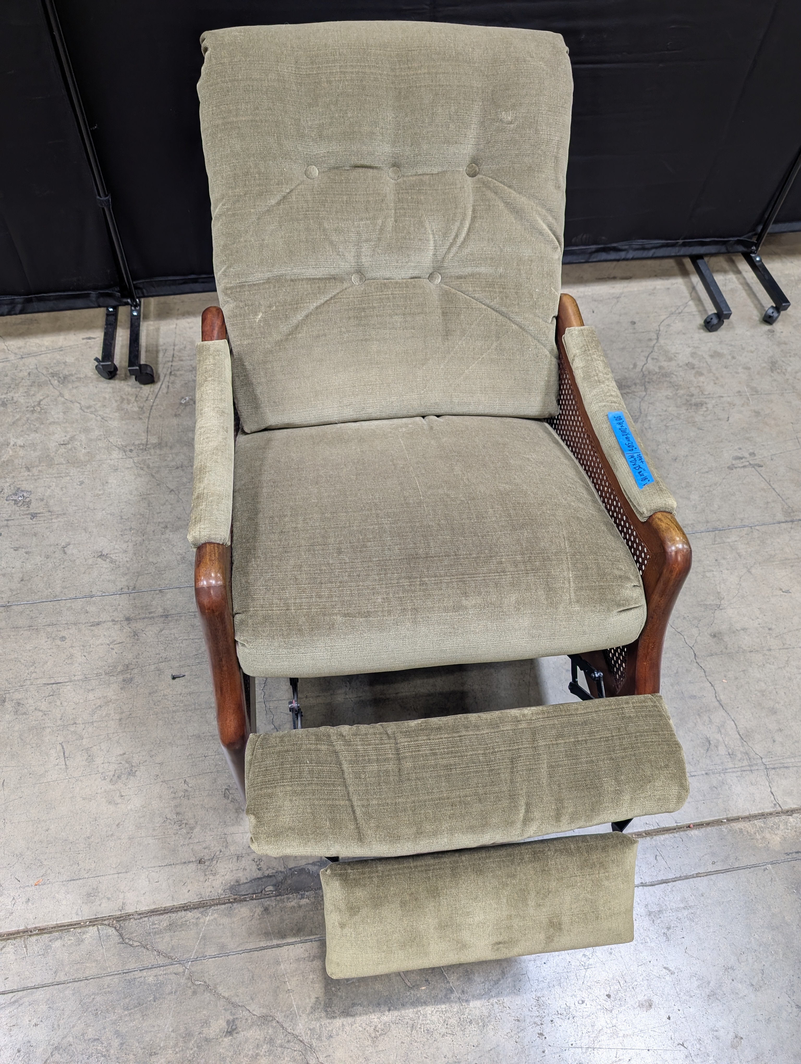 Vintage Green Velvet Recliner Chair with Cane Accents
