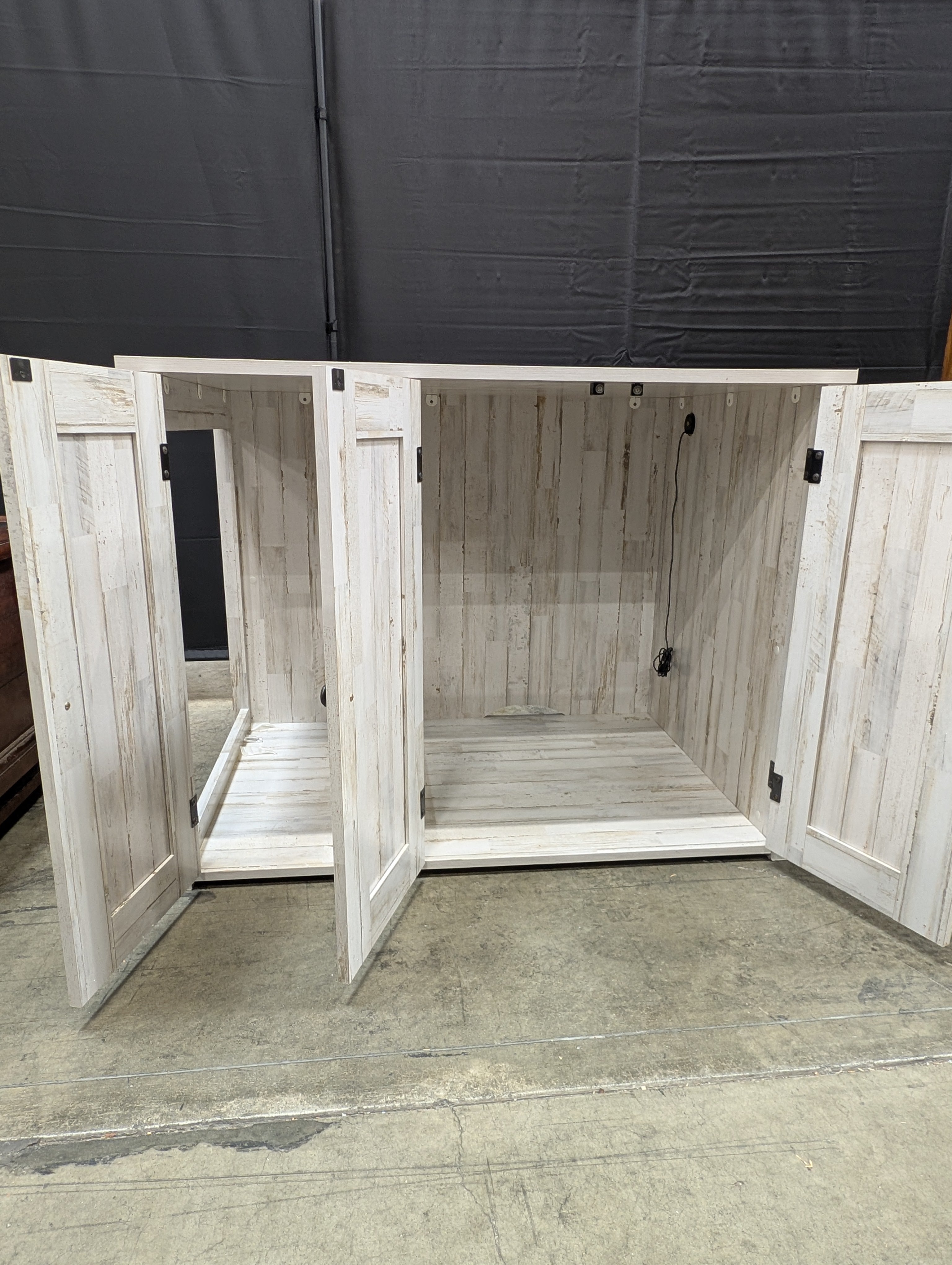 Distressed White Plank Wood Storage Cabinet